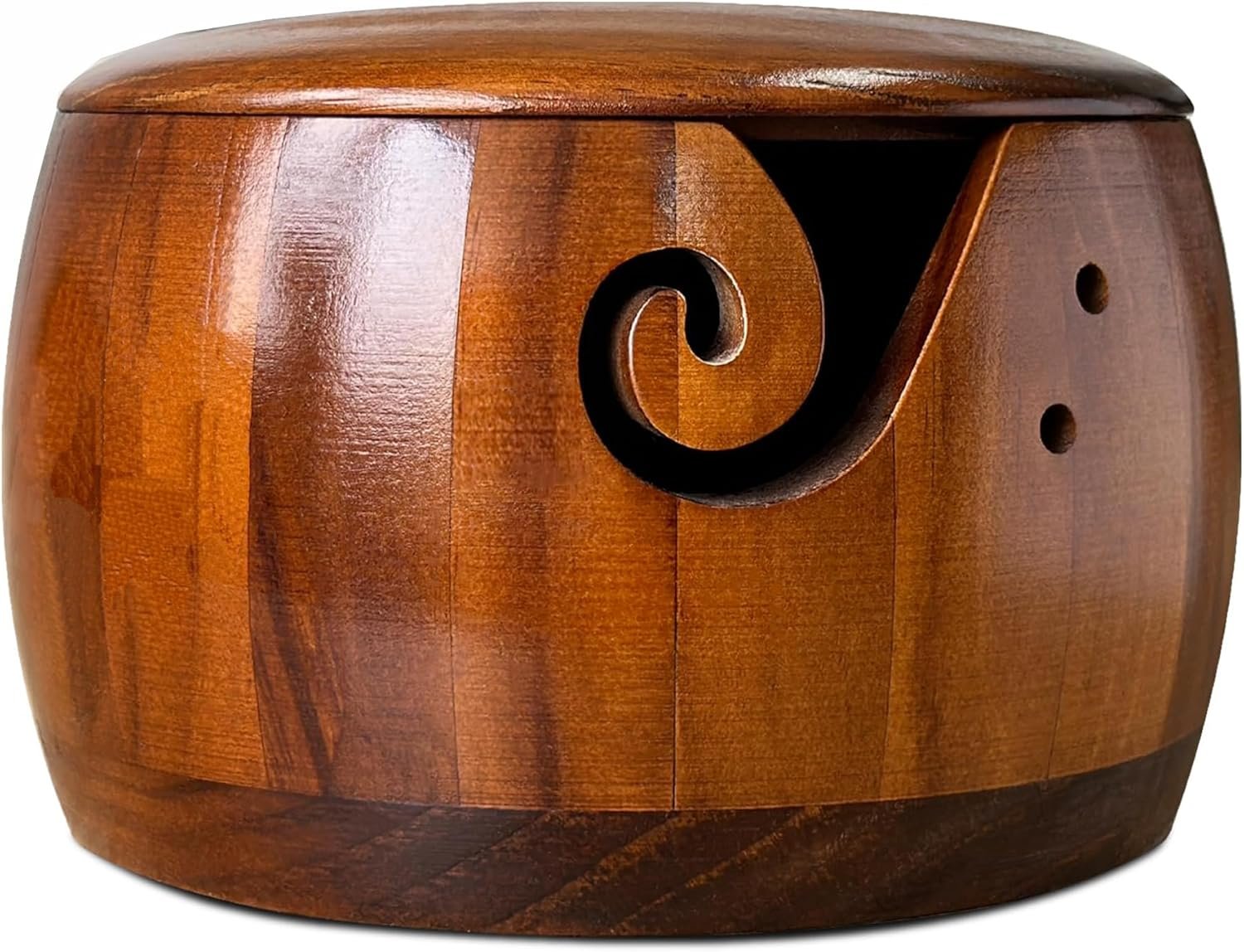 Yarn Bowl Knitting 7×5.1in Large Wood Knitting Bowl with Lid for Yarn skeins Round Wooden Bowl with Carved Holes Crochet Hook Rests