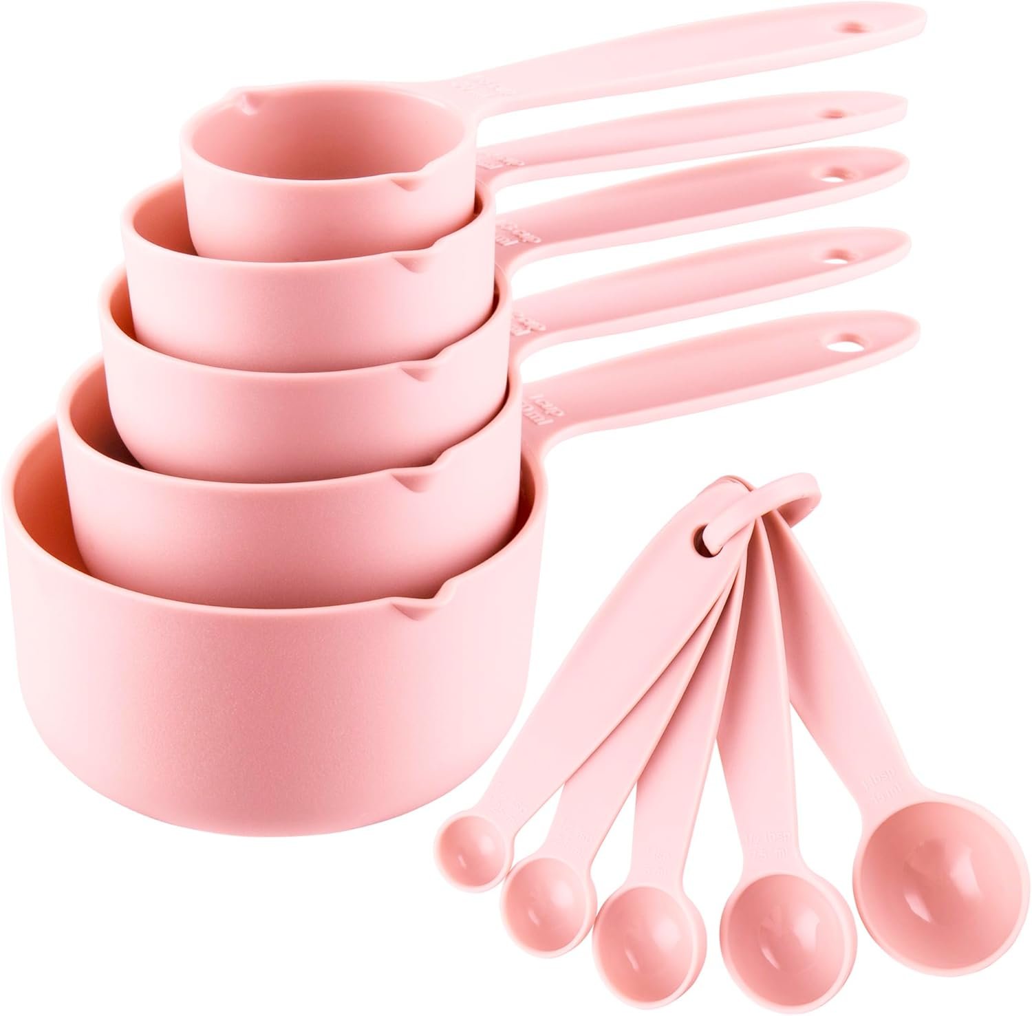 Plastic Measuring Cups and Spoons Set 10, Kids Measuring Cups and Spoons Set for Kitchen & Baking, Engraved US & Metric Plastic Measuring Cup & Spoons for Cooking Measure Use Pink