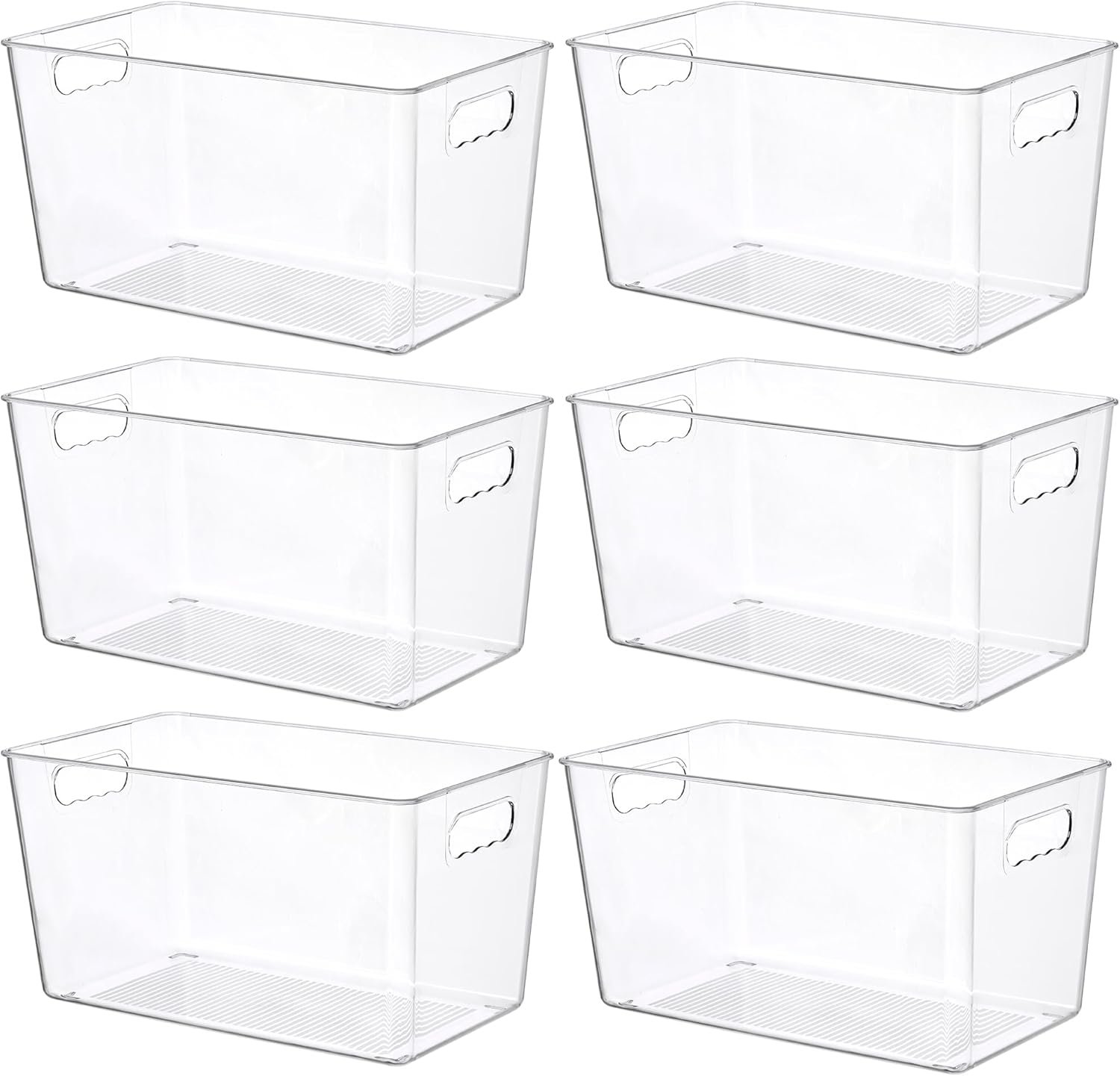 Vtopmart 6 PCS Clear Plastic Storage Bins, Pantry Organizer Containers with Handle for Refrigerator, Fridge, Cabinet, Kitchen, Countertops, Cupboard, Home Organization and Storage, XL