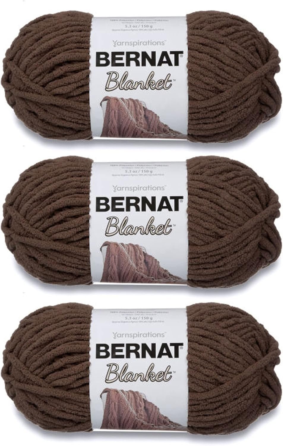 Bernat Blanket Taupe Yarn – 3 Pack of 150g/5.3oz – Polyester – 6 Super Bulky – 108 Yards – Knitting/Crochet