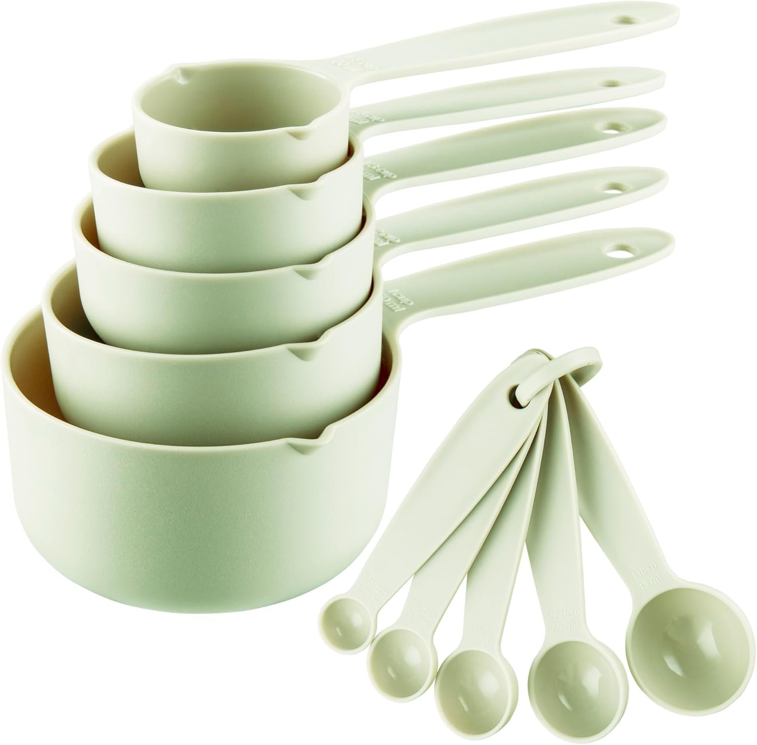 Plastic Measuring Cups and Spoons Set 10, Kids Plastic Measuring Cups and Spoons Set for Kitchen & Baking, Engraved US & Metric Measuring Cup & Spoon for Cooking Measure Use Green