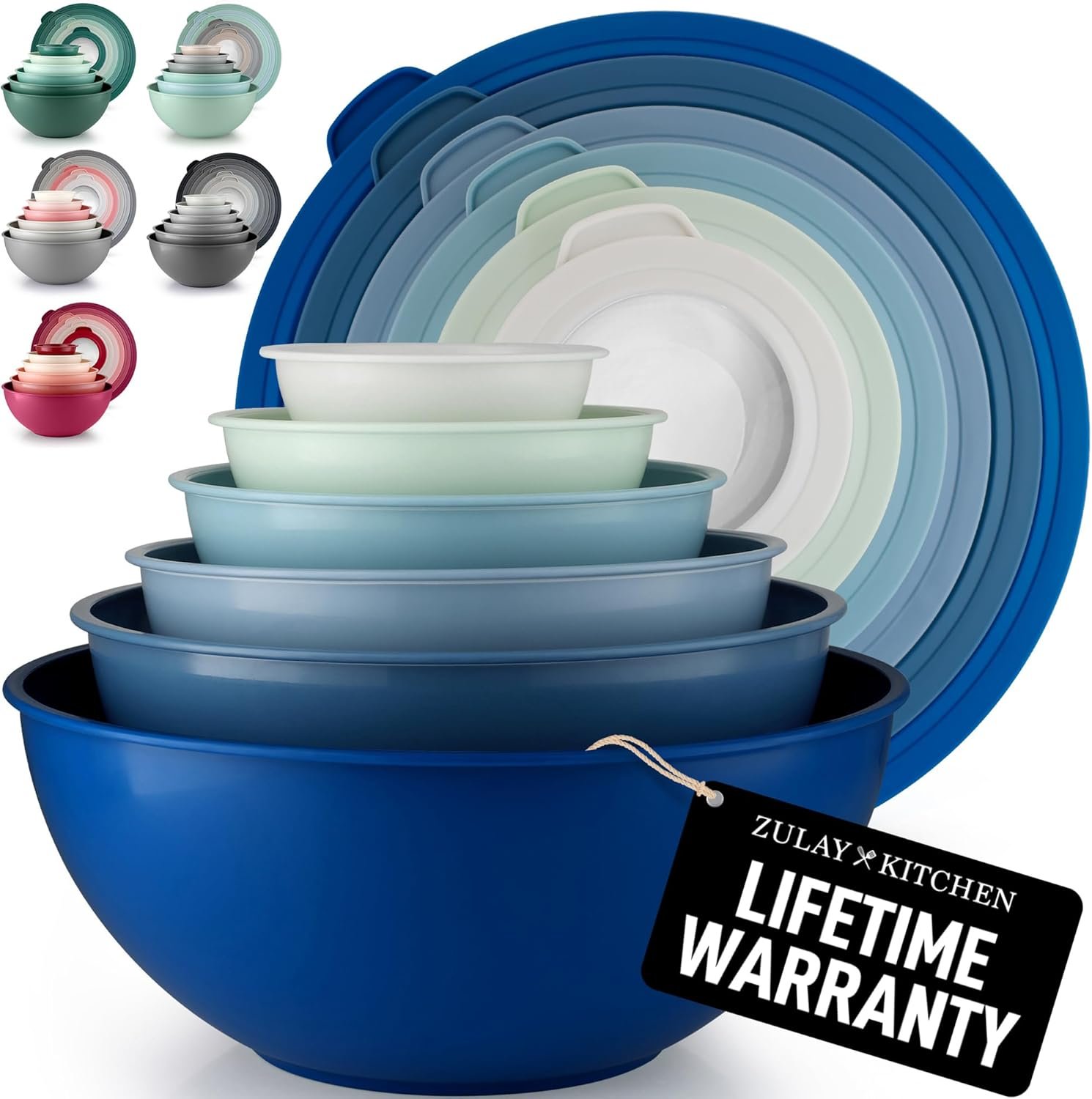 Zulay Kitchen 12 Piece Plastic Mixing Bowls with Lids Set – Leak-Proof Microwave & Freezer Safe Stackable Mixing Bowl Set for Preparing, Serving and Storing – Non-Slip Large Nesting Bowls (Blue Ombre)