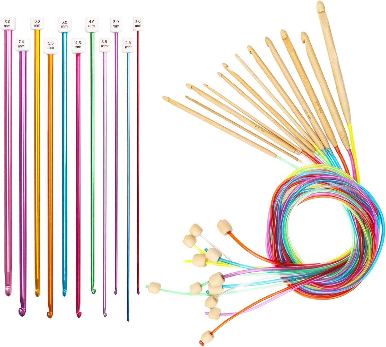 23 Pieces Tunisian Crochet Hooks Set, AHIER 12PCS Crochet Hooks 3-10mm and 11PCS Tunisian Afghan Aluminum Knitting Needles Set 2-8mm (Assorted Color) (Colorful)
