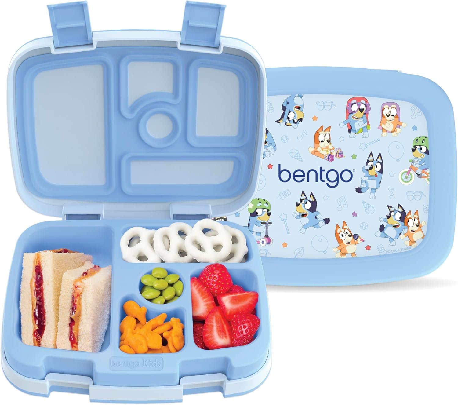 Bentgo + BLUEY Kids Prints Leak-Proof, 5-Compartment Bento-Style Kids Lunch Box – Ideal Portions Ages 3-7, Durable, Drop-Proof, Dishwasher Safe, PFAS & BPA-Free (Bluey & Bingo Play Day)