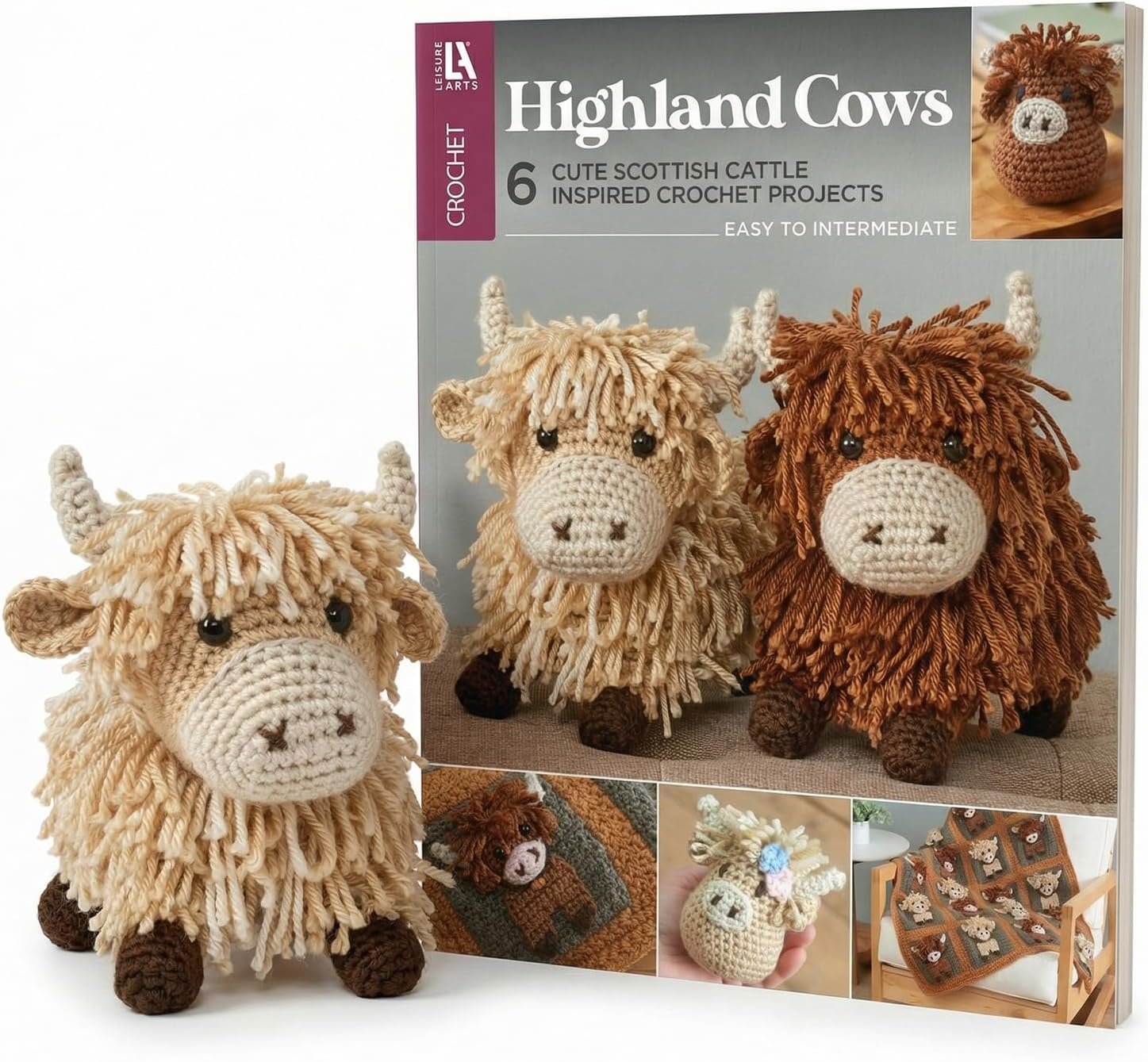 LEISURE ARTS Highland Cows Crochet Book – Delightful Crochet Amigurumi Pattern Books Featuring Adorable Highland Cows, Perfect Animals Pattern Book for Crafters