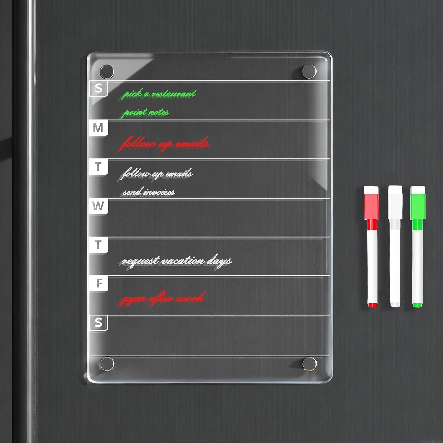 Magnetic Dry Erase Weekly Planner Board for Fridge, 12 X 8 inch Acrylic Calendar Whiteboard with 3 Markers