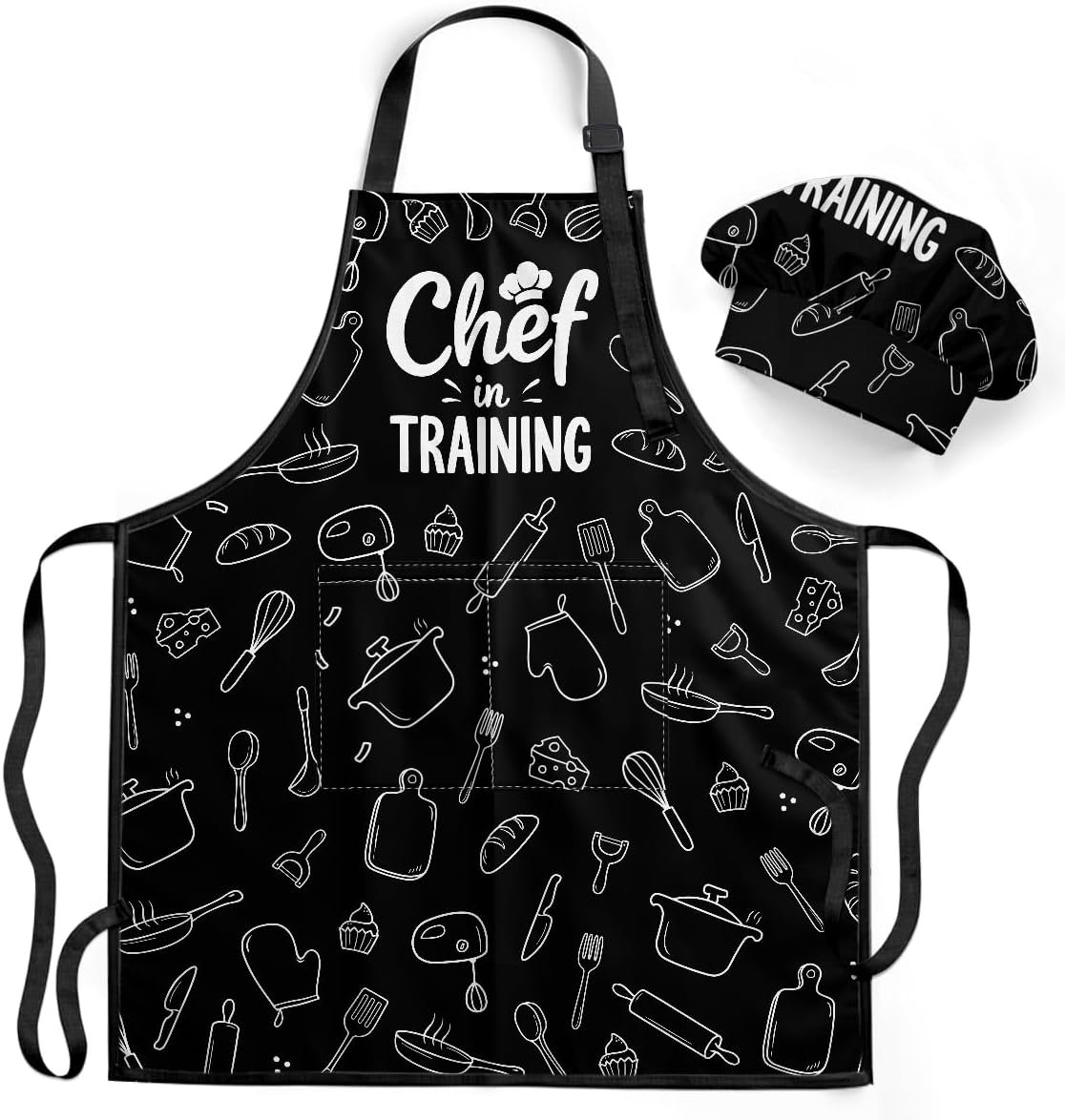 SANDJEST Kids Apron with Chefs Hat Set, Kitchen Apron Gifts