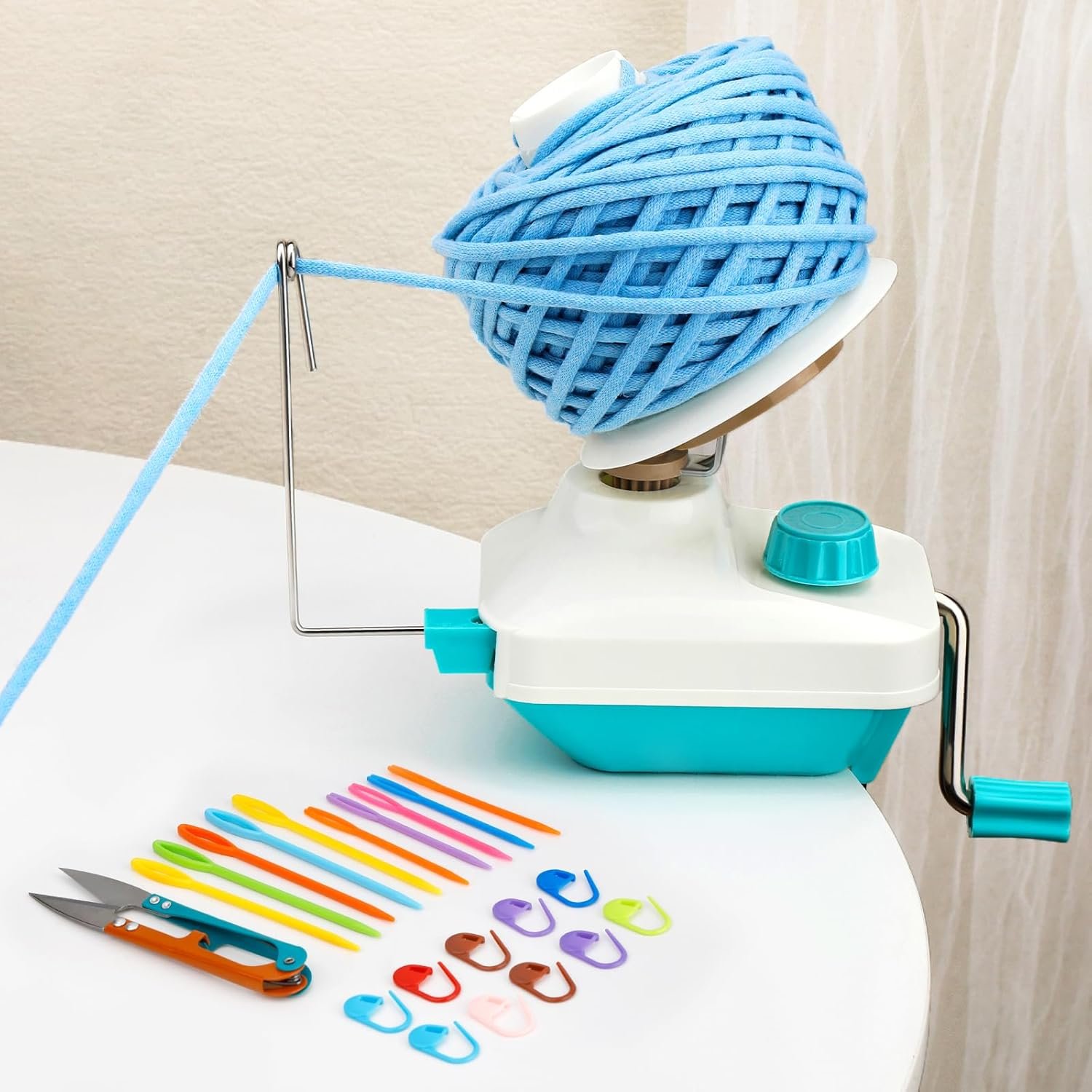 Kogyxe Yarn Winder, Yarn Ball Winder, Hand-Operated Easy-to-Install Yarn Cake Winder Spinner, Knitting Yarn Roller with Yarn Needles Set for Crocheting, The Helper for Knitting Lovers