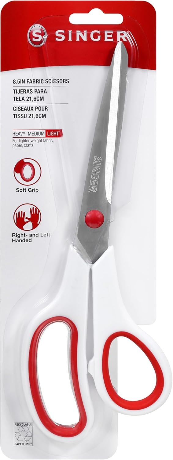 SINGER Fabric Scissors with Comfort Grip, 1-pack, Red & White