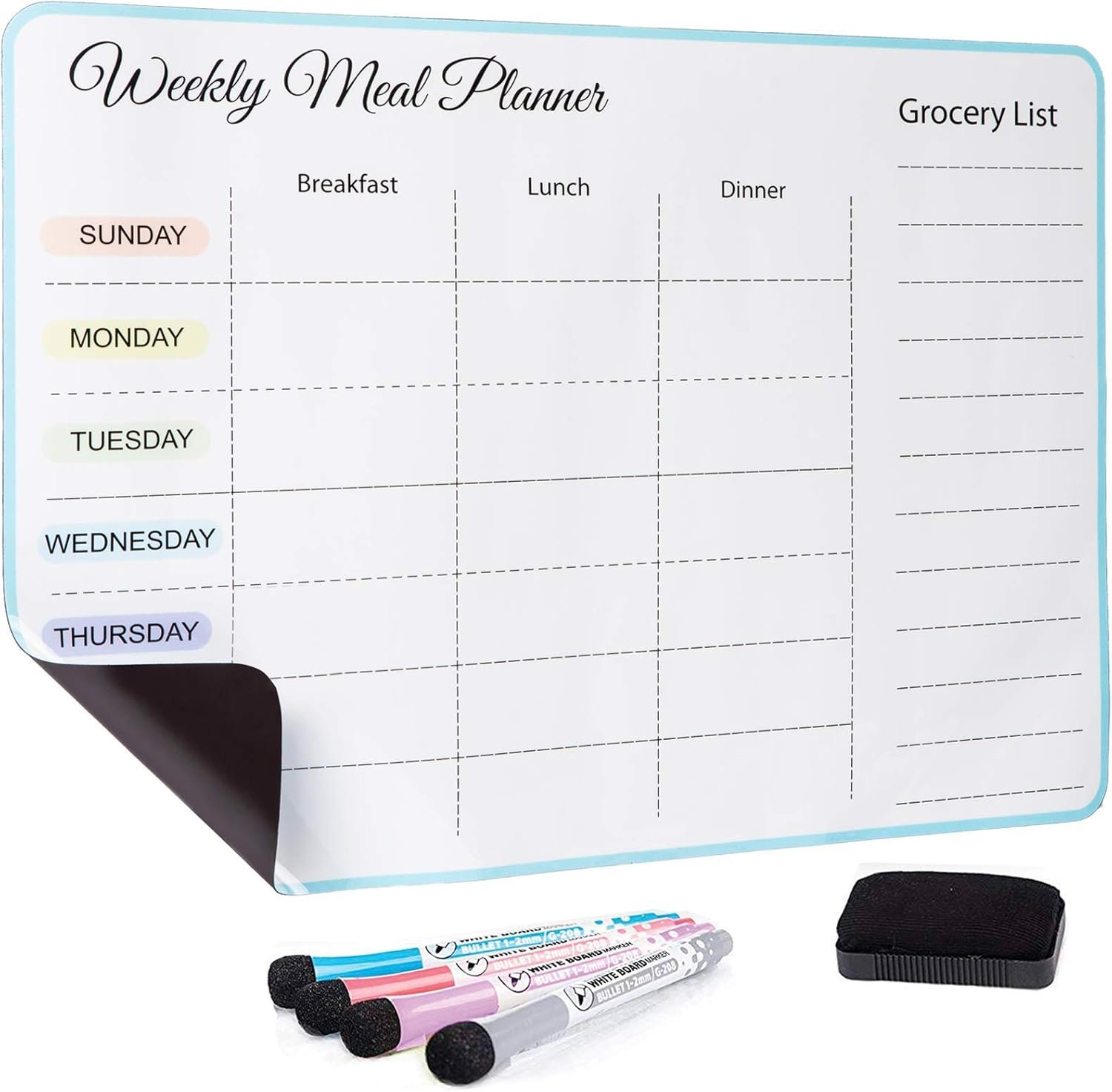Menu Board for Kitchen – Weekly Meal Planner Magnetic – Weekly Menu Board – Meal Plan – Menu Planner for Fridge