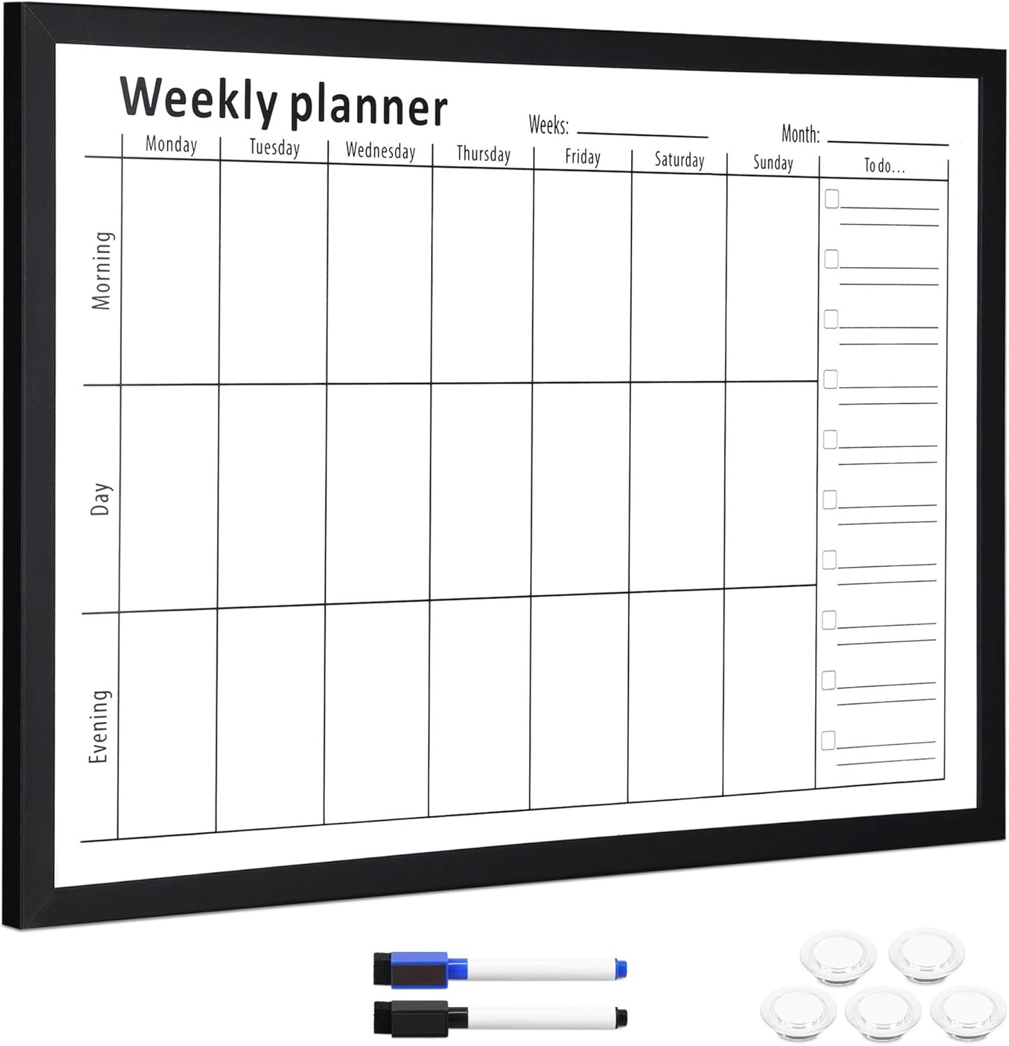Navaris Weekly Planner White Board – 16″ x 24″ Magnetic Dry Erase Whiteboard Calendar with 7-Day Week Plan for Wall – Includes Markers and Magnets