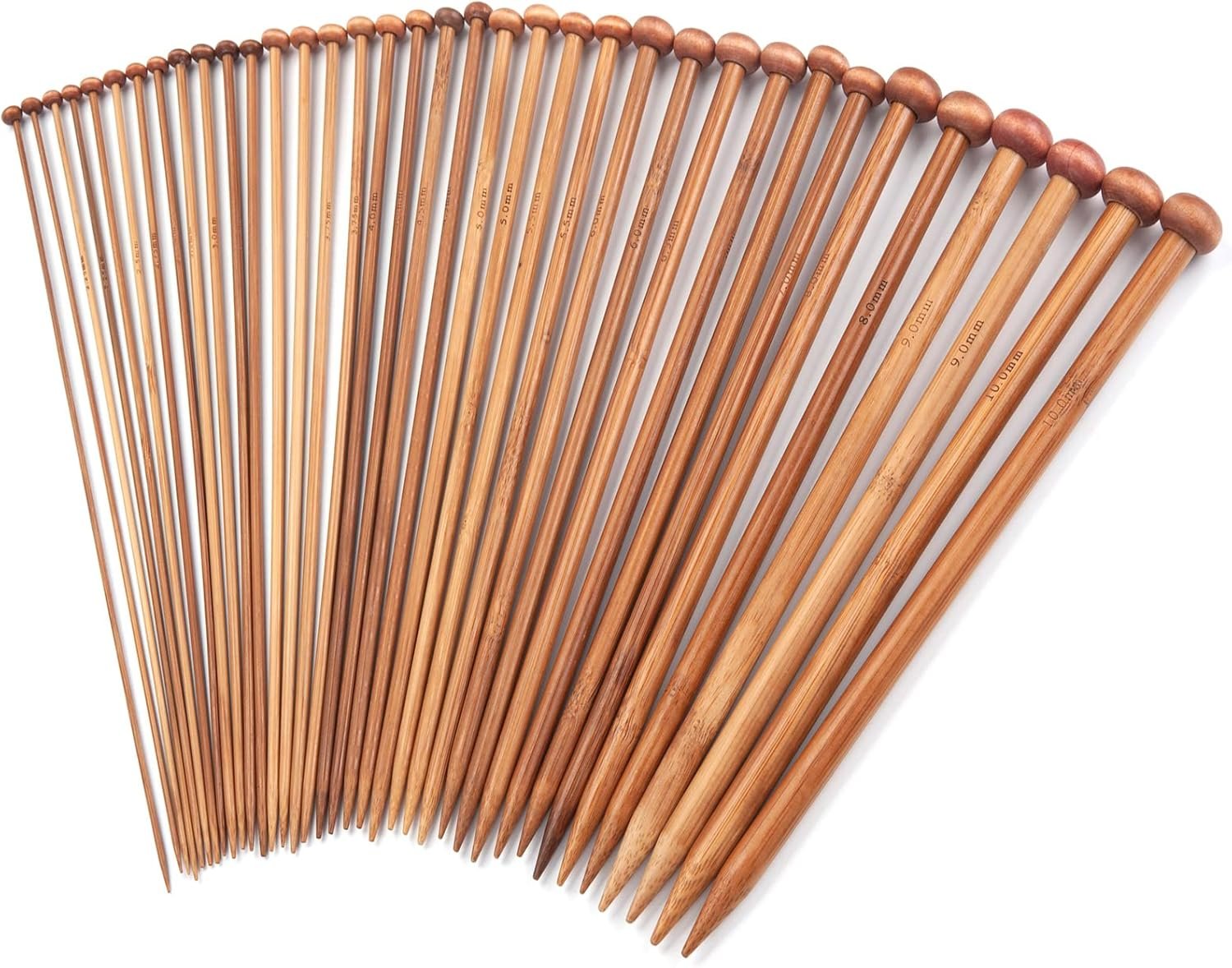 Bamboo Knitting Needles Set, Wooden Knitting Needles for Beginners, 18 Pairs US Size 0-15 (2.0-10.0mm) 14 Inch Long Straight Wood Knit Needle Single Point for Sweaters, Socks, Shawl and Scarf