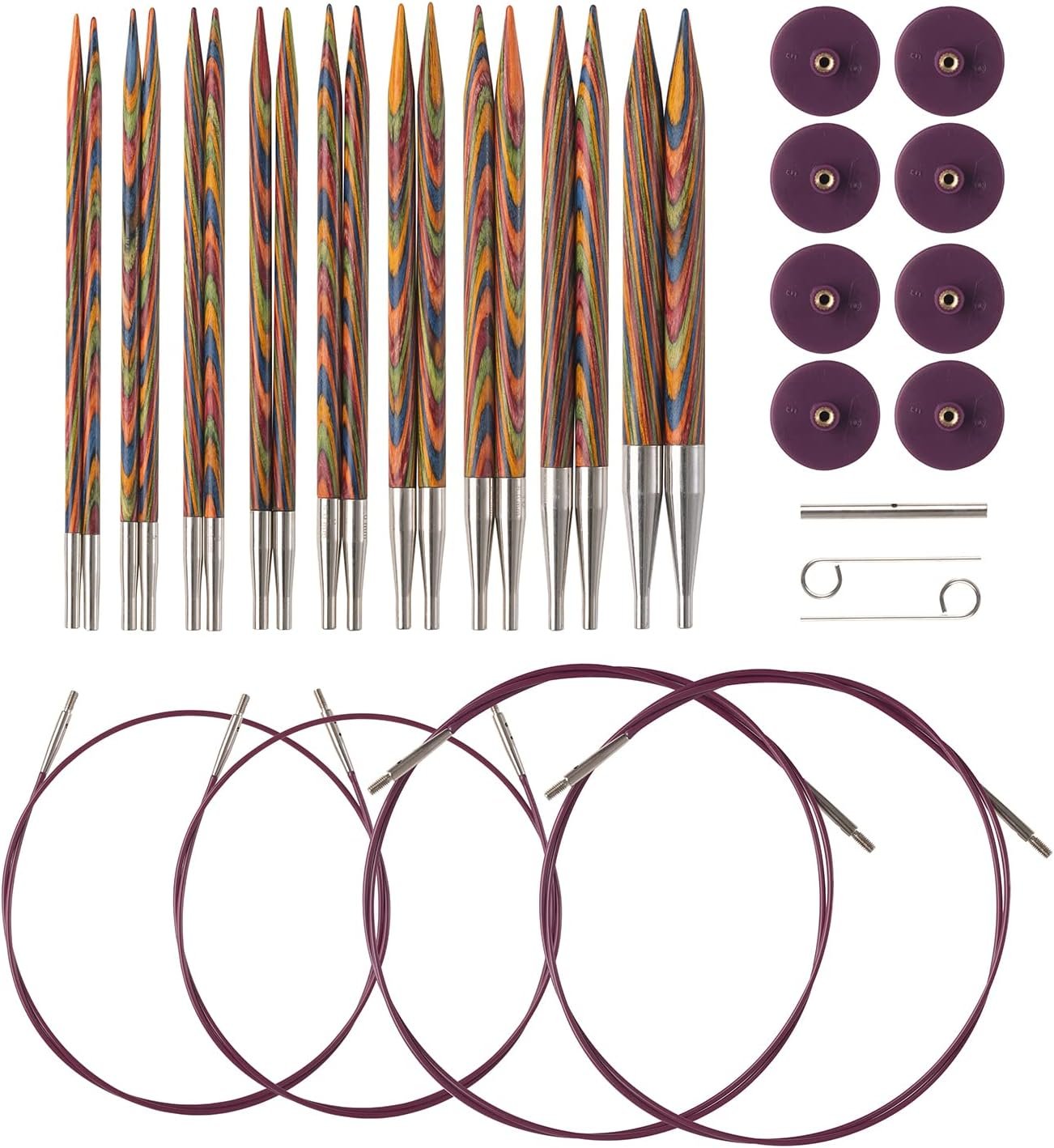Knit Picks Options Wood Interchangeable Knitting Needle Set – US 4-11 (Rainbow)