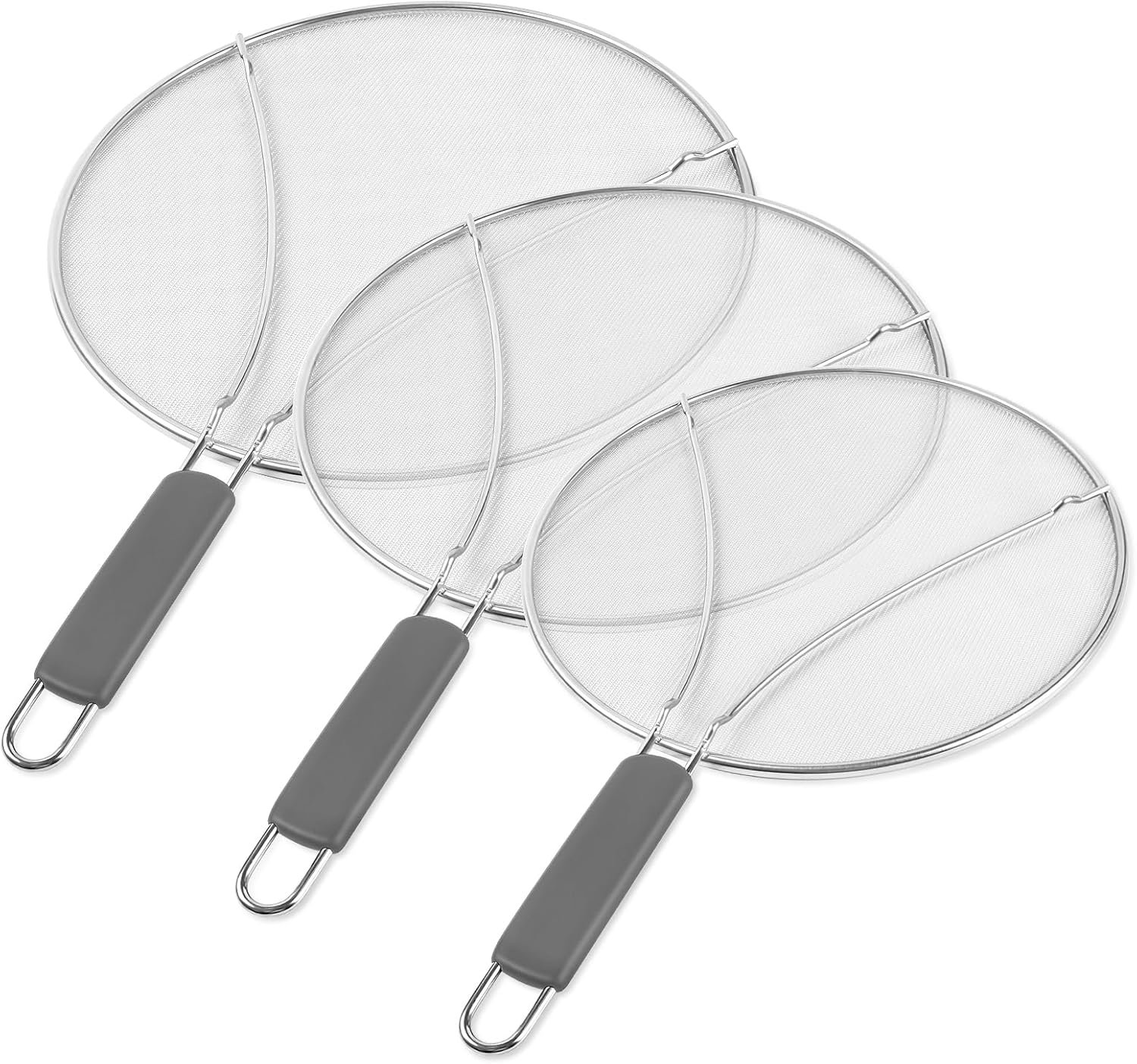 Splatter Screen for Frying Pan – 9.8″ 11.4″ 13″ Stainless Steel Fine Mesh Grease Splatter Guard with Silicone Handle, Hot Oil Splash Guard for Cooking to Prevent Oil Splatter, Safe Cooking