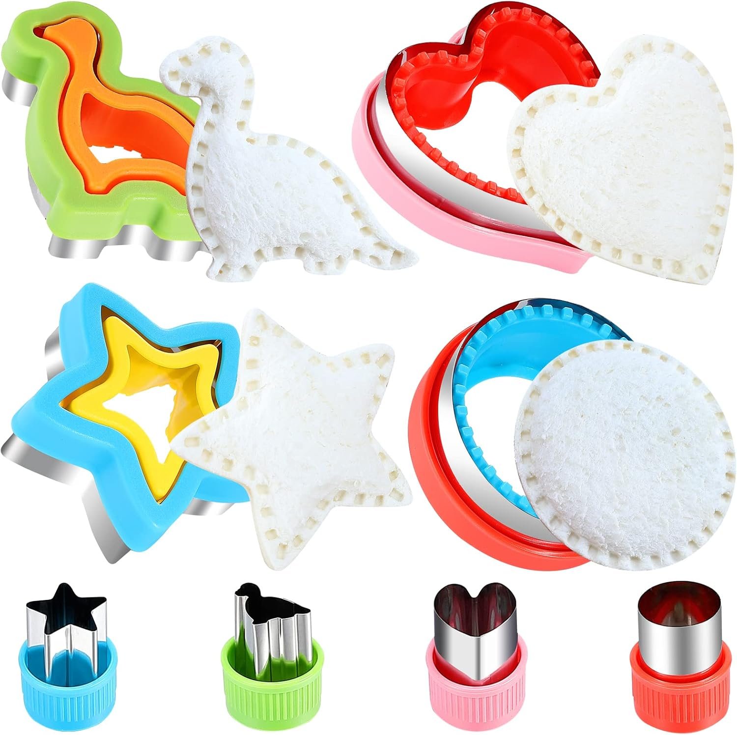 FIRETREESILVERFLOWER Sandwich Cutter and Sealer, Bread Decruster Maker, Fruit, Vegetable, Cookie Cutters for Kids Bento Box, Heart, Star, Dinosaur, Circle Shapes