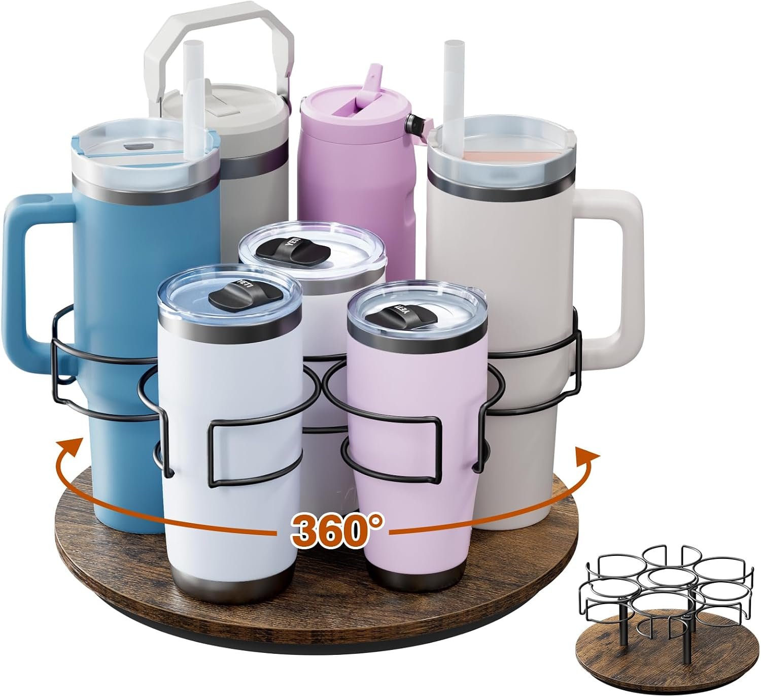 Water Bottle Organizer for Stanley 20/30/40oz, Rotating Cup Holder, Bottle Storage for Simple Modern Owala Yeti, Tumbler Lazy Susan, Vintage Brown