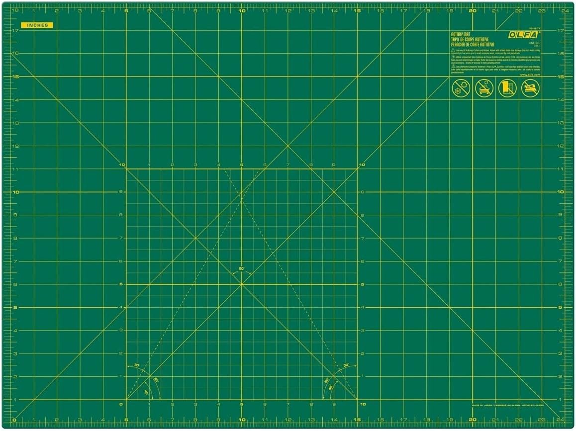 OLFA 18″ x 24″ Self Healing Rotary Cutting Mat (RM-SG) – Double Sided 18×24 Inch Cutting Mat with Grid for Quilting, Sewing, Fabric, & Crafts, Designed for Use with Rotary Cutters (Green)
