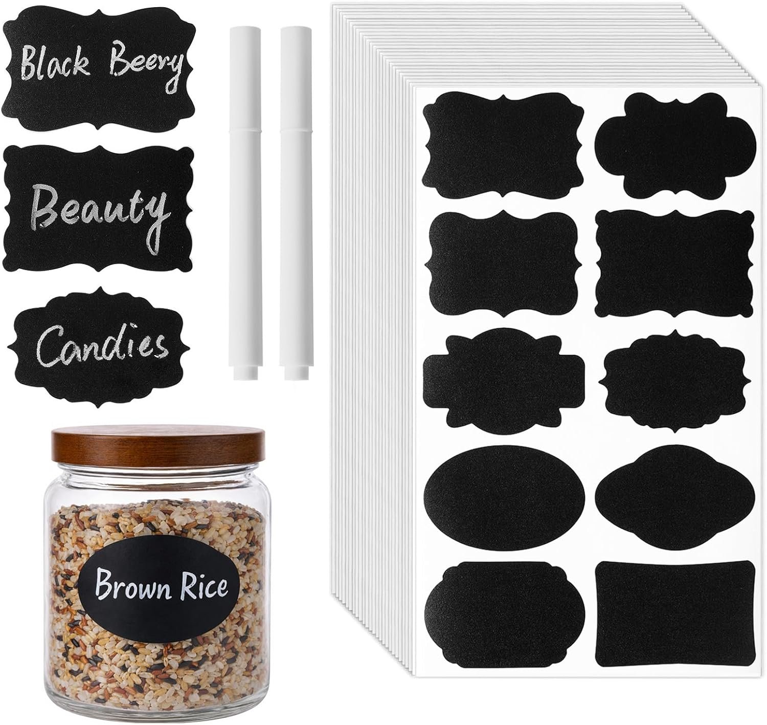Homrelaxy 360Pcs Chalkboard Labels – 3×2 Inch Reusable Blackboard Stickers with 2 White Erasable Chalk Markers, 10 Assorted Shapes, for Mason Jars, Food Containers, and Pantry Storage