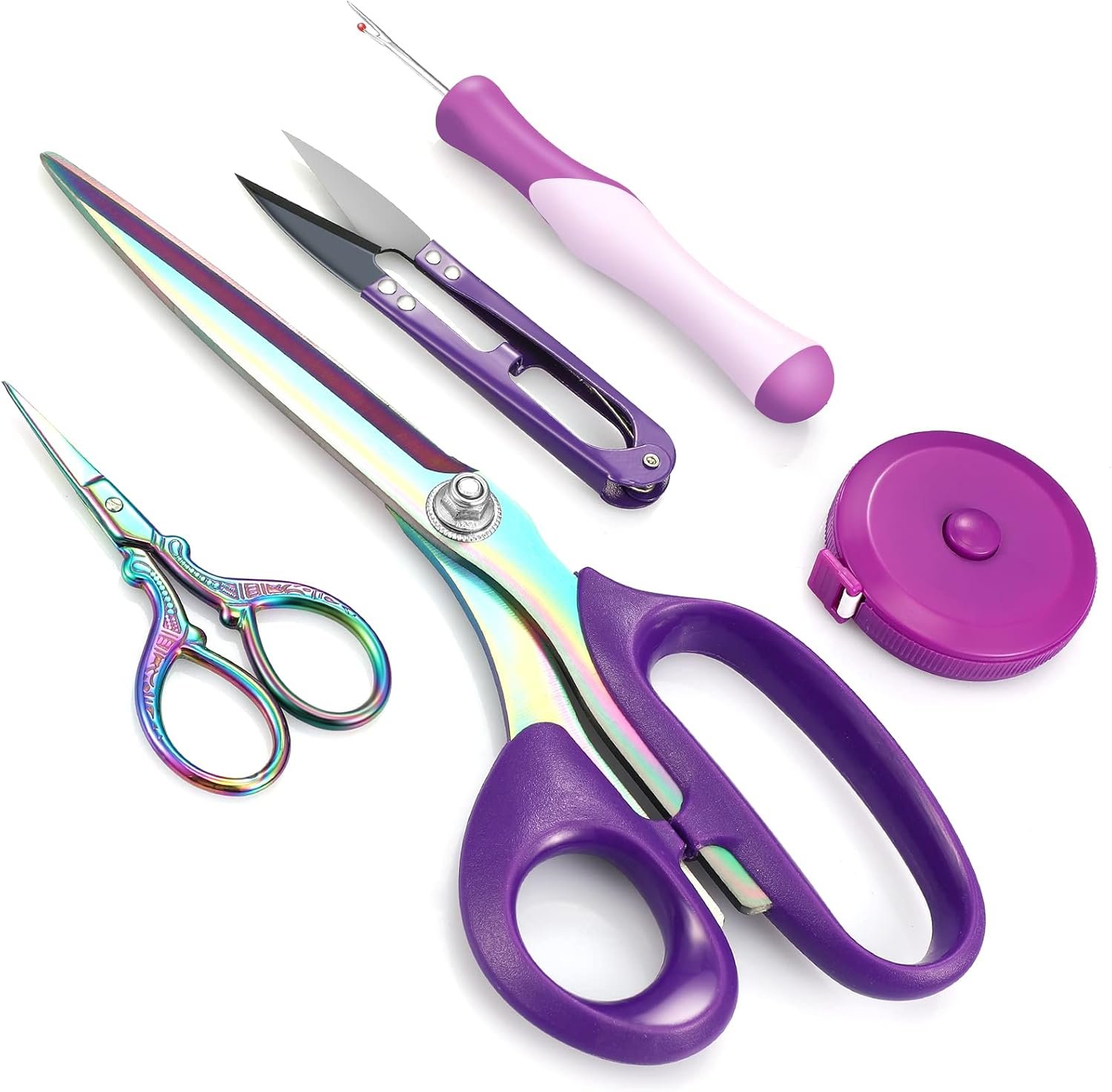 9 Inch Fabric Scissors Tailor Sewing Shears for Fabric Cutting Heavy Duty Tailor Scissors for Quilting Sewing and Dressmaking with Tape Measure, Thread Snip, Seam Tool(Colored, Stylish Style)