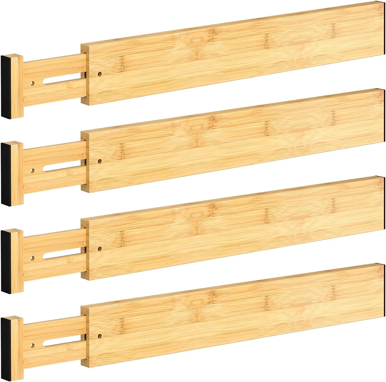 DUCOO 4 PCS Drawer Divider, 17″-22″ Adjustable Bamboo Drawer Dividers Organizers, Expandable Separators for Kitchen, Clothes, Dressers, Home, Office
