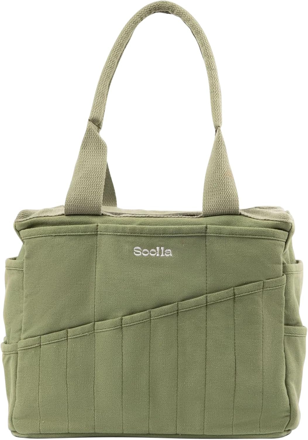 Soolla Studio Bag: Pottery Tool Bag, Art Supply Storage, Knitting Yarn Organizer, Crochet Projects, & Washable Craft Tote, 30 Pockets, 25+ Canvas Colors, Student Artist Gift (Ganja Green)