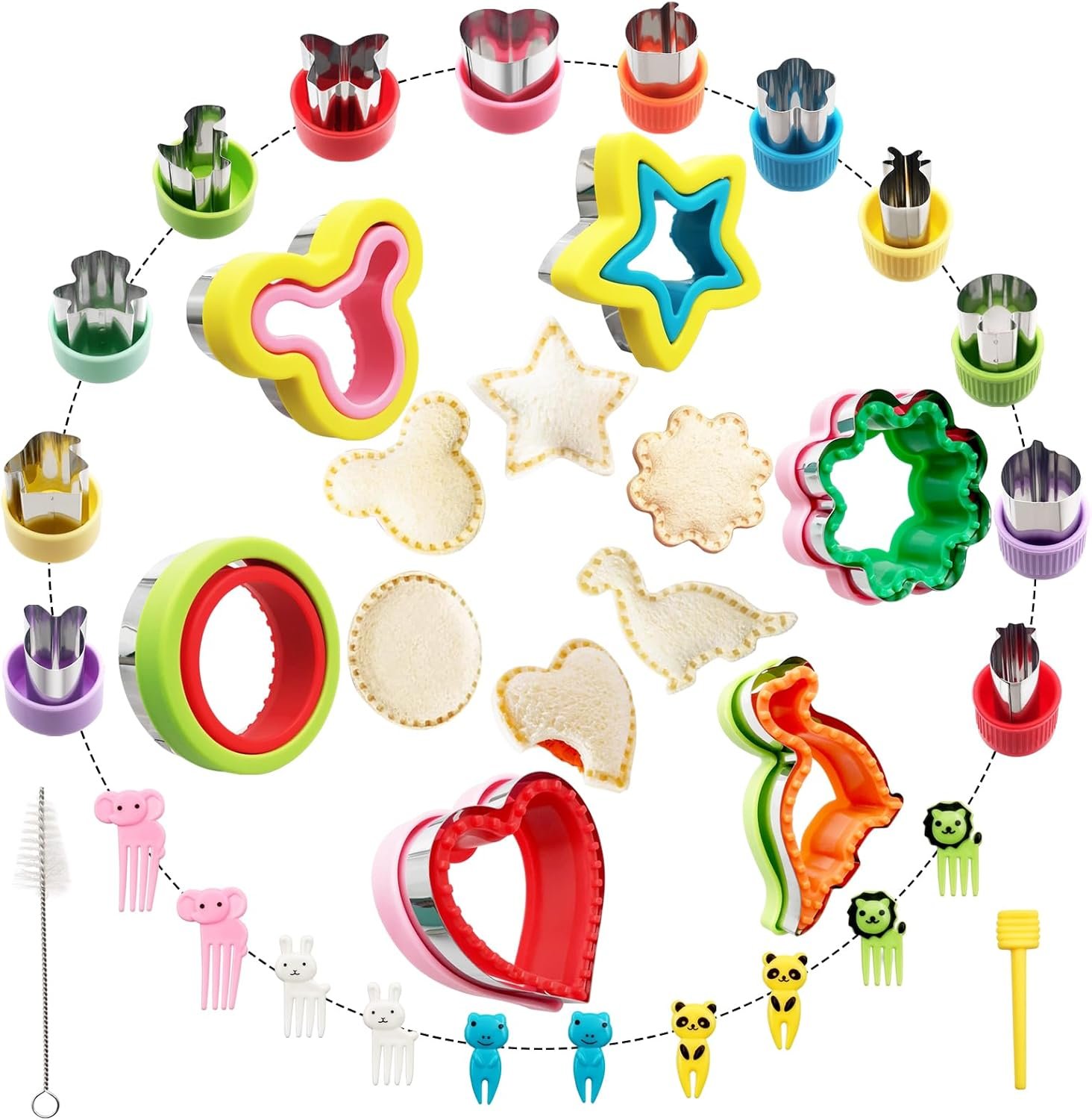 Sandwich Cutter and Sealer Set of 30 Pcs Fun Food Shape Cutters for Kids Lunch Fruit Vegetable Cutter Shapes, Cookie Cutters, Food Picks for Kids Lunch Crustless Sandwich Maker Accessories