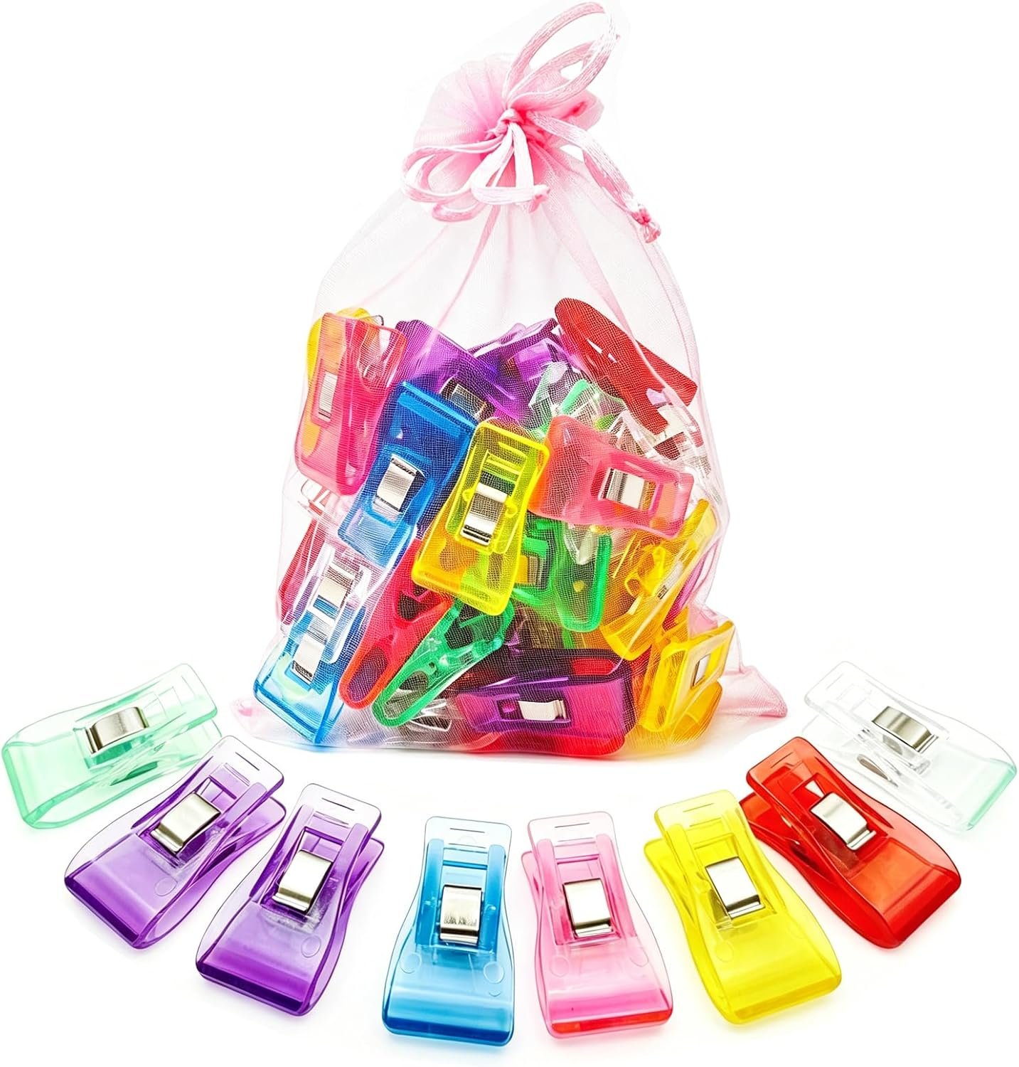 Sewing Clips Fabric Clips, Medium Size, 50 Count, Assorted 7 Bright Colors, Plastic Quilt Clips for Fabric, Crafts, Sewing, Quilting, Embroidery