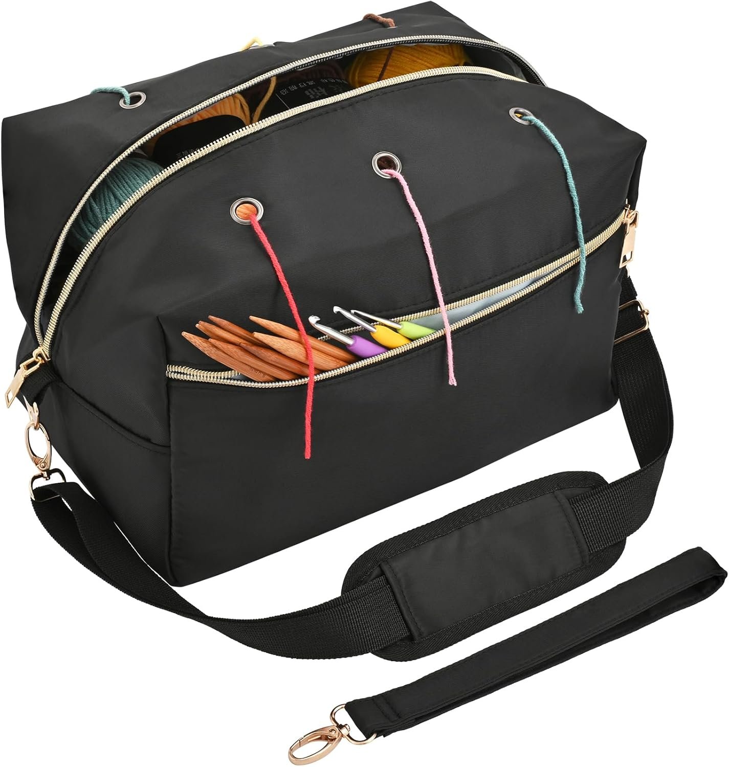 yookee home Crochet Bag Organizer – Knitting Bag – Yarn Storage Organizer – Yarn Bag for Crocheting – Yarn Holder for Crochet Accessories, Crocheting & Knitting Gifts Black