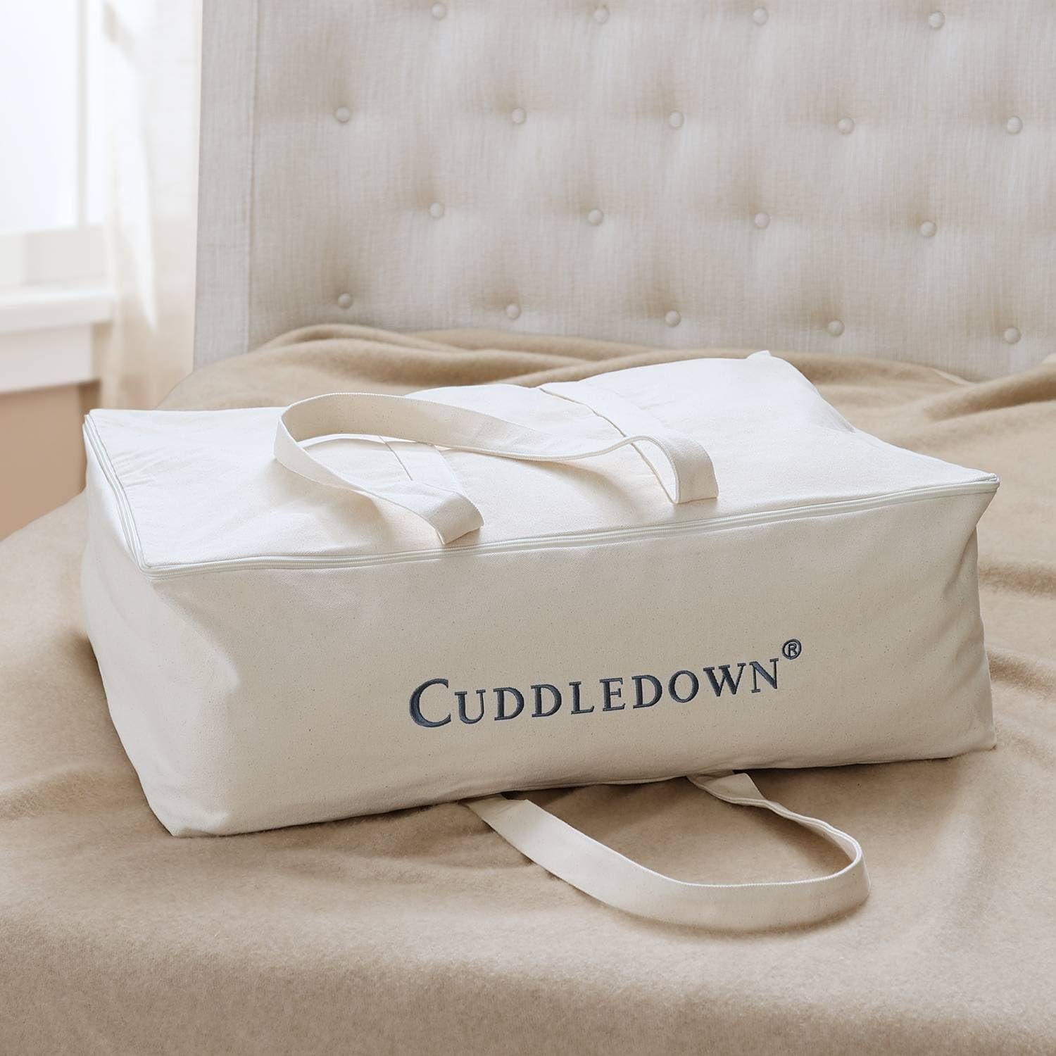 Cuddledown Bedding Storage Bag | 100% Cotton Canvas | Suitcase Style | Stores Sheets, Blankets, Comforters | Small