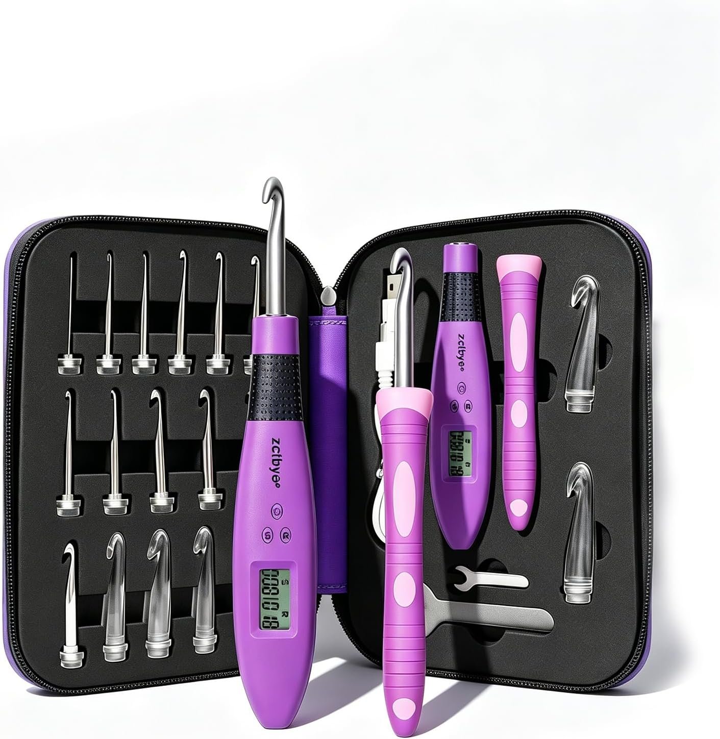 Light Up Crochet Hook Set with Stitch Counter,Crochet Kit with 18 Different Size Interchangeable Crochet Needle,Ergonomic with 2 Levels Led and Digital Stitch Counter for Crocheting and Knitting
