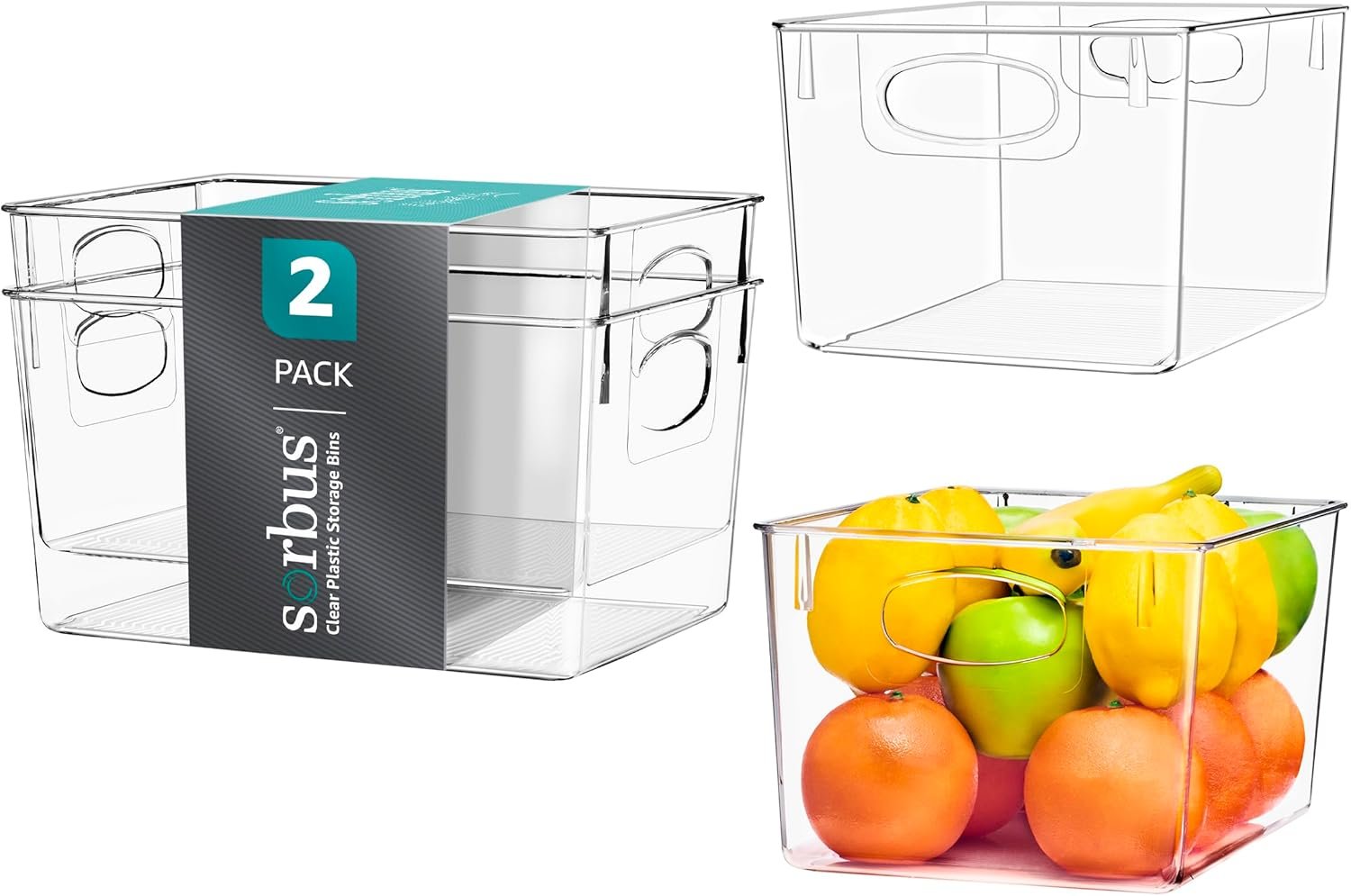 Sorbus Large Clear Plastic Storage Bins for Shelves, Clothes, with Handle – Clear Storage Bins, Drawer, Shelf, Closet, Pantry, Fridge, Freezer Organizer Bins, Closet Organizers and Storage (2 pack)
