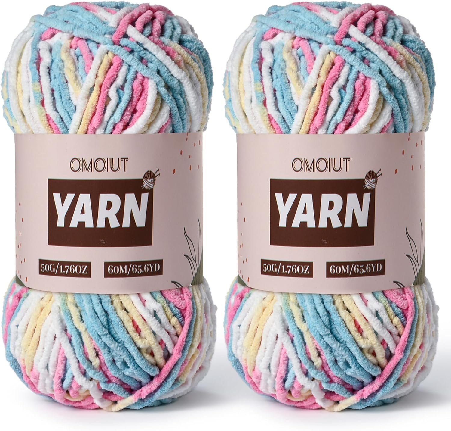 2 Packs Plush Chenille Chunky Crochet Yarn – Baby Yarn for Crocheting Soft – Velvet Yarns Knitting for Blankets Crafts – Fluffy Amigurumi Yarns 100g/131yds (2 Candy Color)
