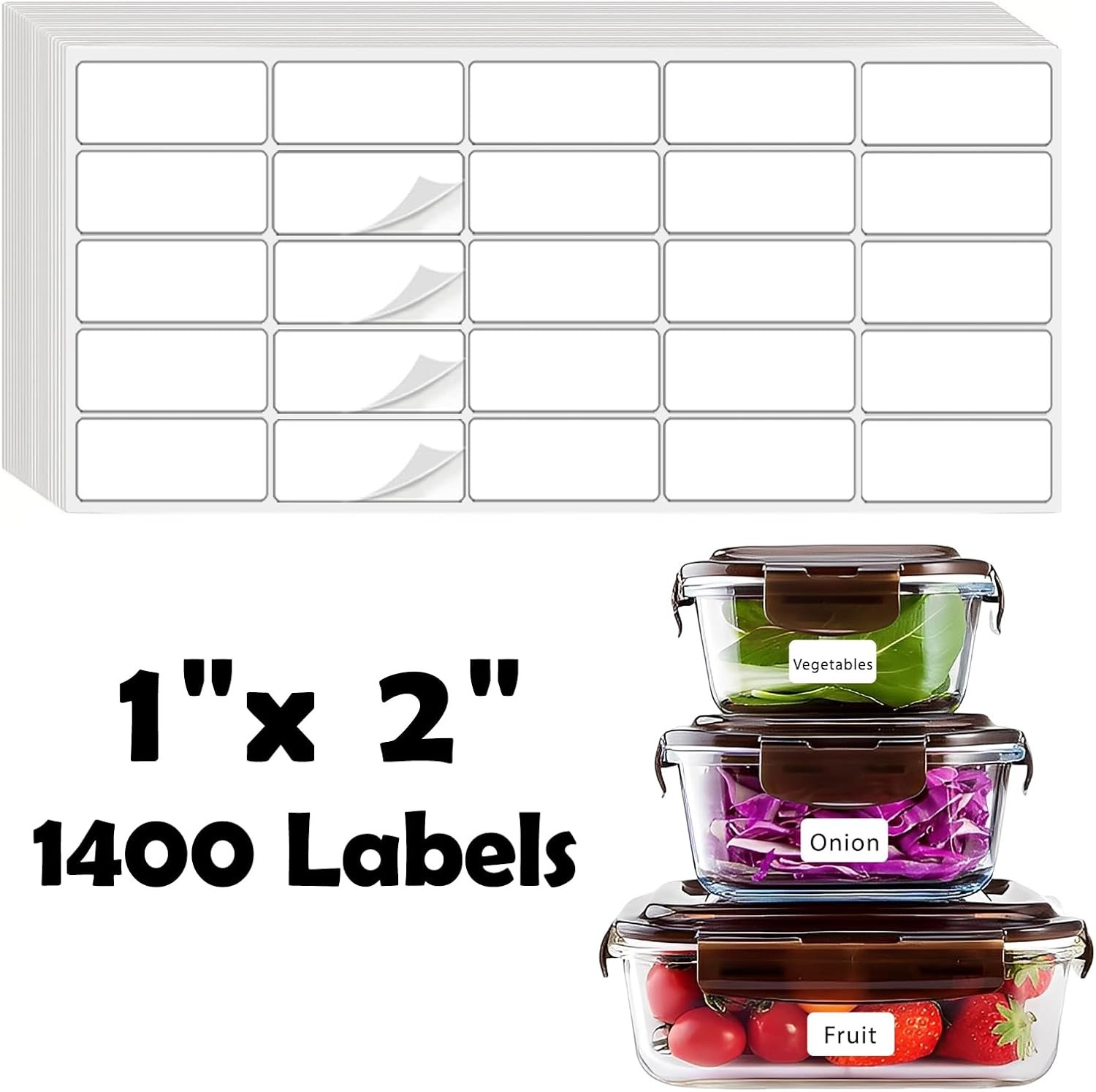 Homrelaxy 1400Pcs 1″x2″ Blank Removable Freezer Labels, No Residue Food Labels, Waterproof & Oil-Resistant & Tear-Resistant Stickers for Food Containers, Jars, Pantry Organization