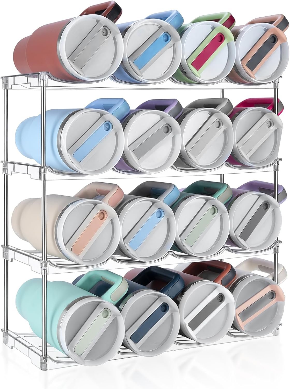 Stackable Water Bottle Organizer, Large Compartment Water Bottle Holder for Stanley 40 oz Tumbler, Kitchen Storage Organizer for Stanley Cup Accessories, Tumbler Organizer Wine Rack – Hold 16 Bottles