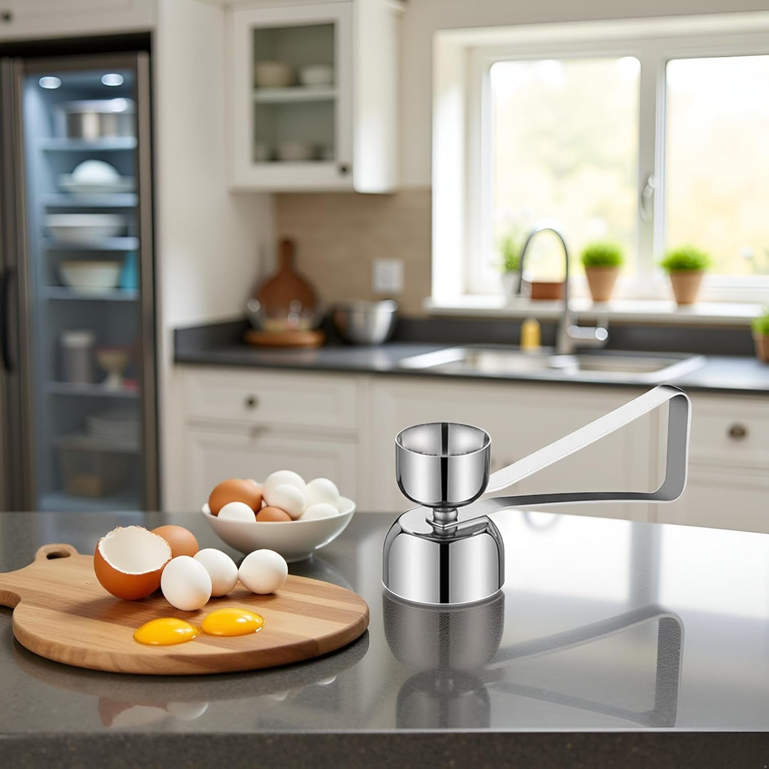 Silver Egg Shell Opener Egg Topper Cutter, Stainless Steel Egg Cracker Separator for Raw, Soft or Hard Boiled Egg Separators Specialty Tools and Gadgets
