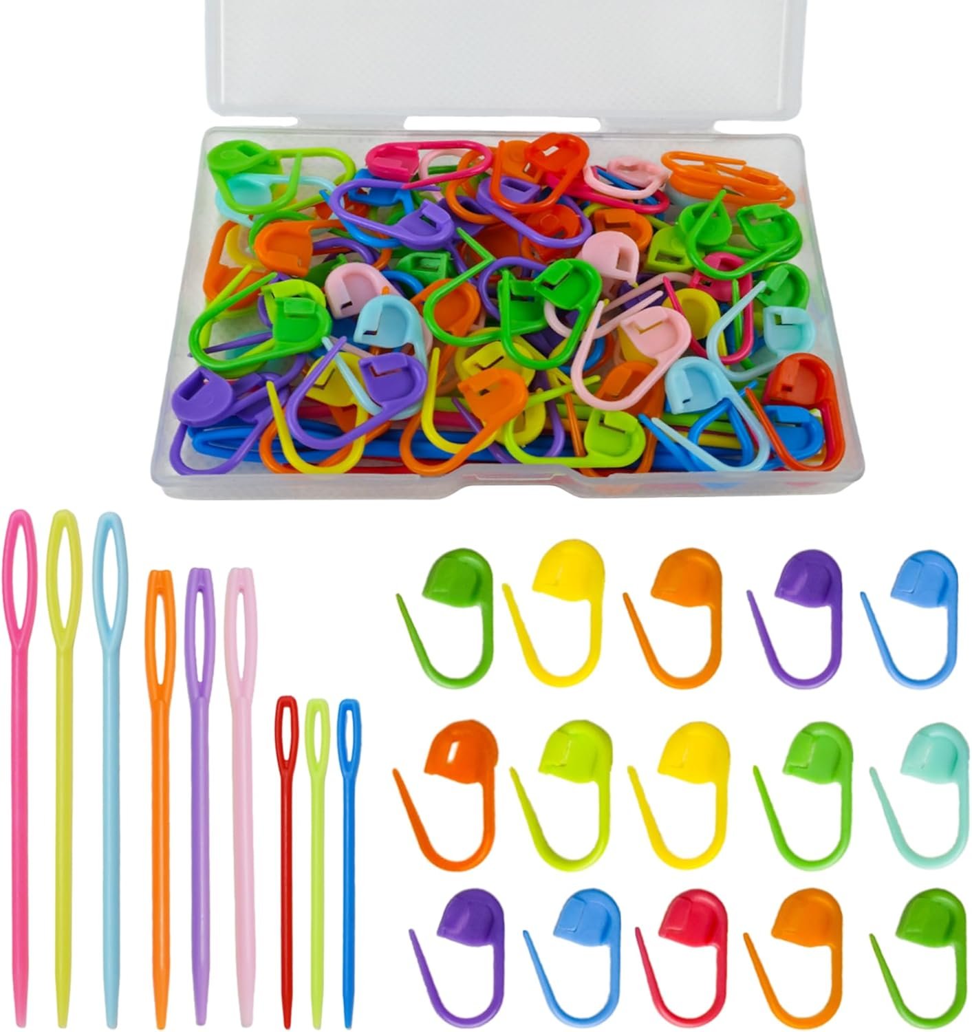 DeliaVo 100Pcs Knitting Stitch Markers with 9 Yarn Needles, Stitch Marker for Crocheting, Colorful Locking Pins Clip Crochet Supplies & Accessories