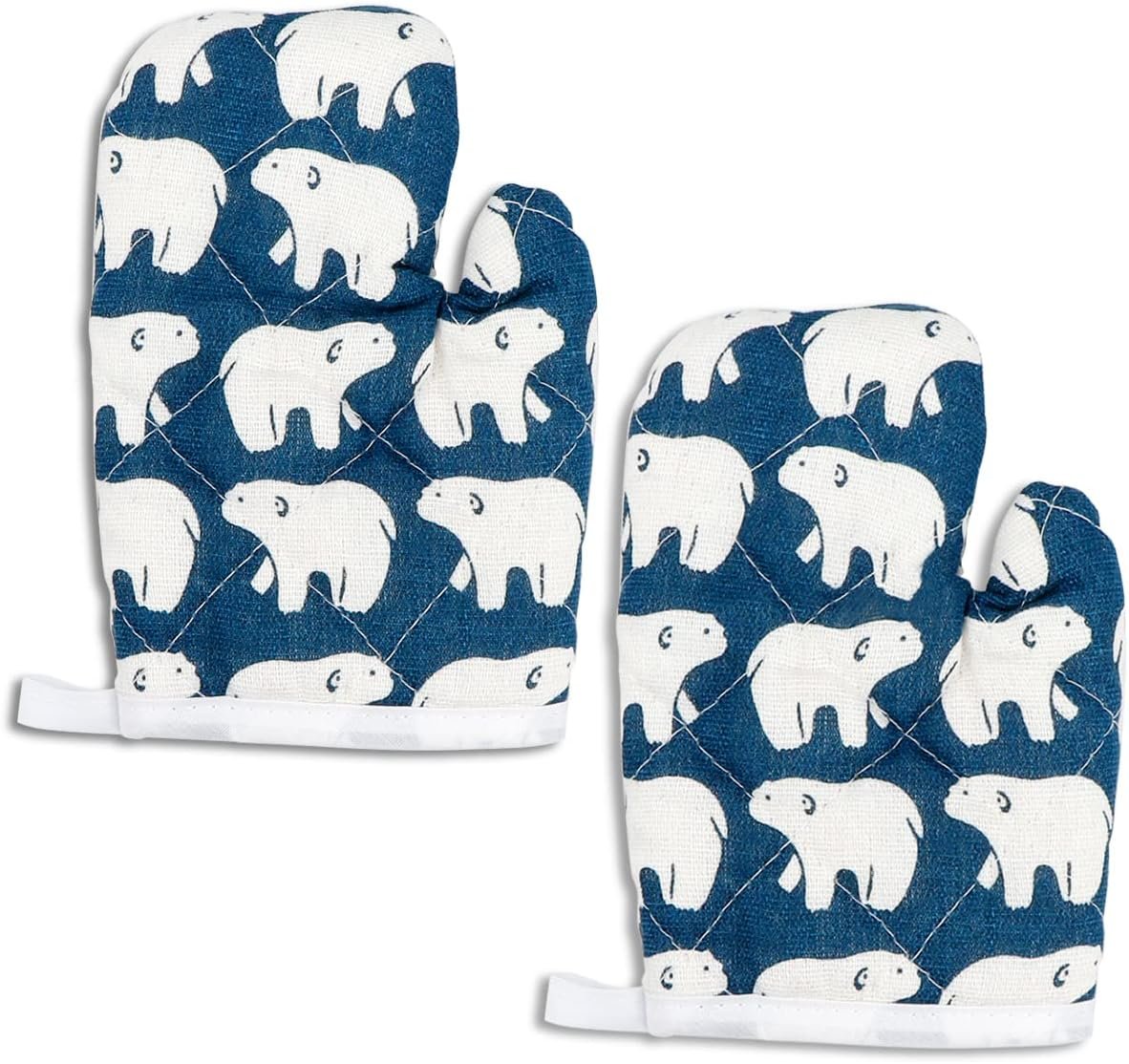 DOERDO 2 Pack Kid Oven Mitts for Children Heat Resistant Kitchen Mitts, Great for Cooking Baking, Age 4-12 (7″x4.7″, Polar Bear)