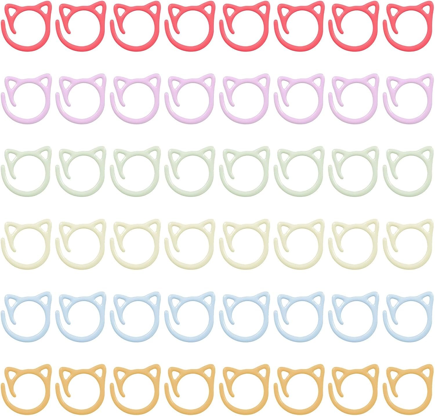 MBAIYO 48pcs Cat Stitch Markers for Crocheting, Cat Metal Crochet Stitch Marker Ring Multicolor Knitting Stitchs Markers Spiral Crochet Stitchs Marker Set for DIY Weaving Knitting Sewing Tools