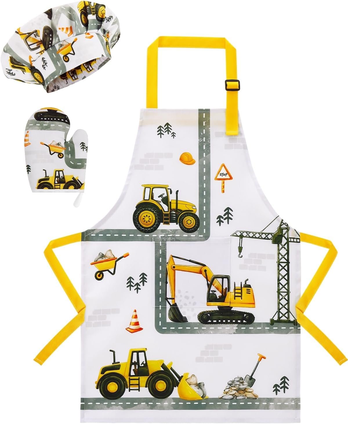 WERNNSAI Kids Apron Set for Girls Boys – Art Cooking Apron with Hat Oven Mittens