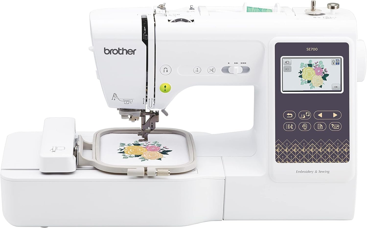 Brother SE700 Sewing and Embroidery Machine, Wireless LAN Connected, 135 Built-in Designs, 103 Built-in Stitches, Computerized, 4″ x 4″ Hoop Area, 3.7″ Touchscreen Display, 8 Included Feet, White