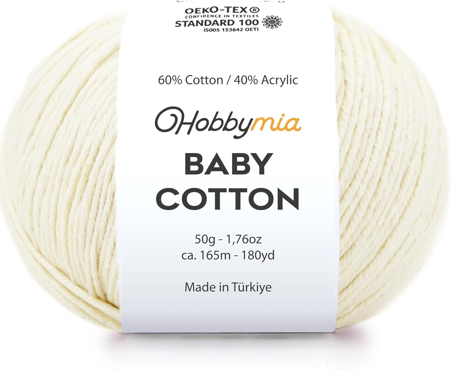 Baby Cotton Blend Yarn – Soft Sport Weight Yarn for Crochet & Amigurumi – 50g/180yds – 60% Cotton 40% Acrylic – Ideal for Baby & Knitting Proj.(Cream, 1 Ball)