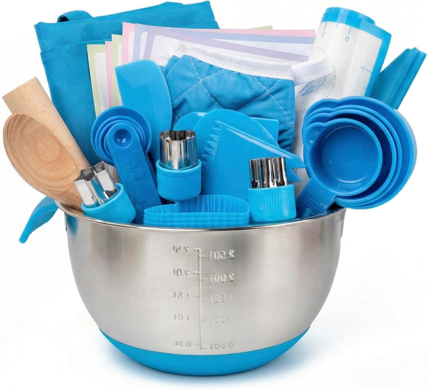 Kids Baking Set–Real Cooking Set for Kids with Kids Cooking Utensils & Kitchen Accessories, Measuring Tools & Baking Supplies,Great Gift for Pretend Play & Montessori Learning (Blue)