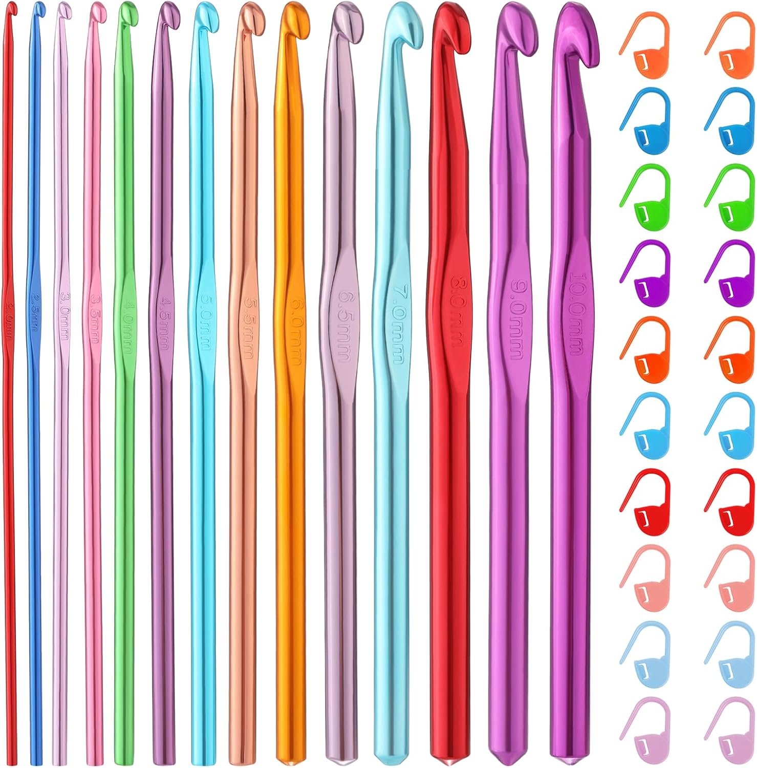 Mayboos 35 Pcs Crochet Hooks Set, Colorful Metal Crochet Hooks, Aluminum Ergonomic Handle Crochet Needles for Beginners and Experienced Crocheting