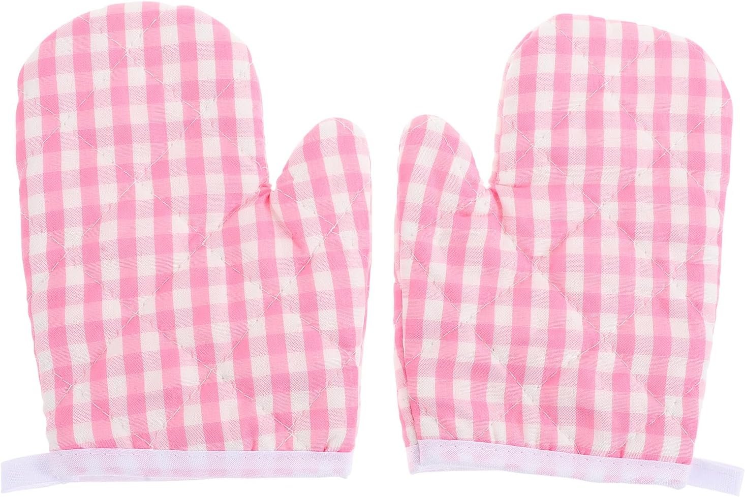 DOITOOL Kids Oven Mitts Kids Baking Mitts Microwave Oven Gloves for Kids Kitchen Gloves Heat Resistant Kitchen Mitts for Baking Cooking BBQ（Pink
