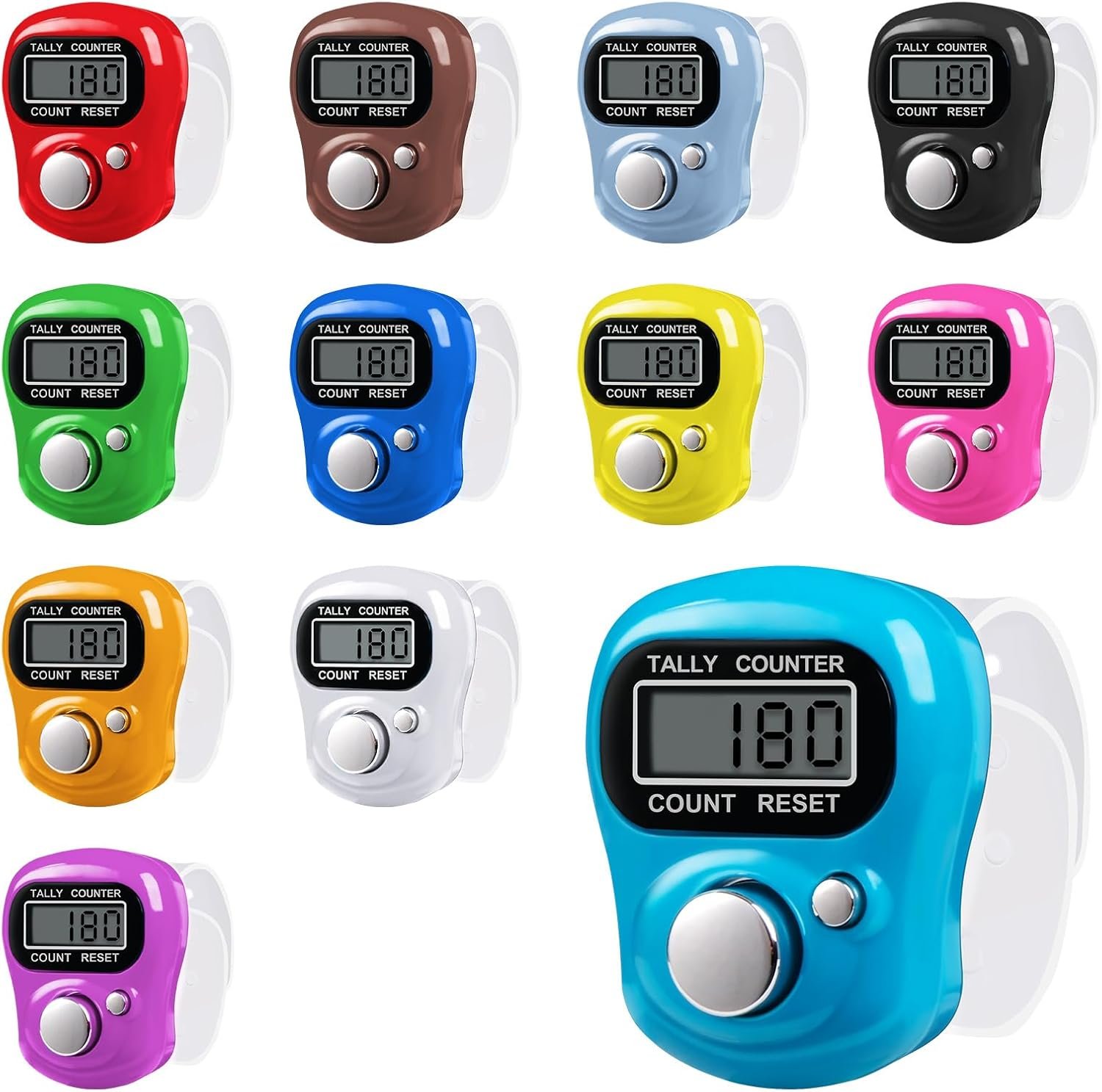 Amble 12 Pack Electronic Finger Counter, 5 Digit LCD Electronic Digital Display, Hand Tally Clicker Counter, Digital Handheld Tally Counter, Counting for Golf, Goods Counting, Lap, Knitting