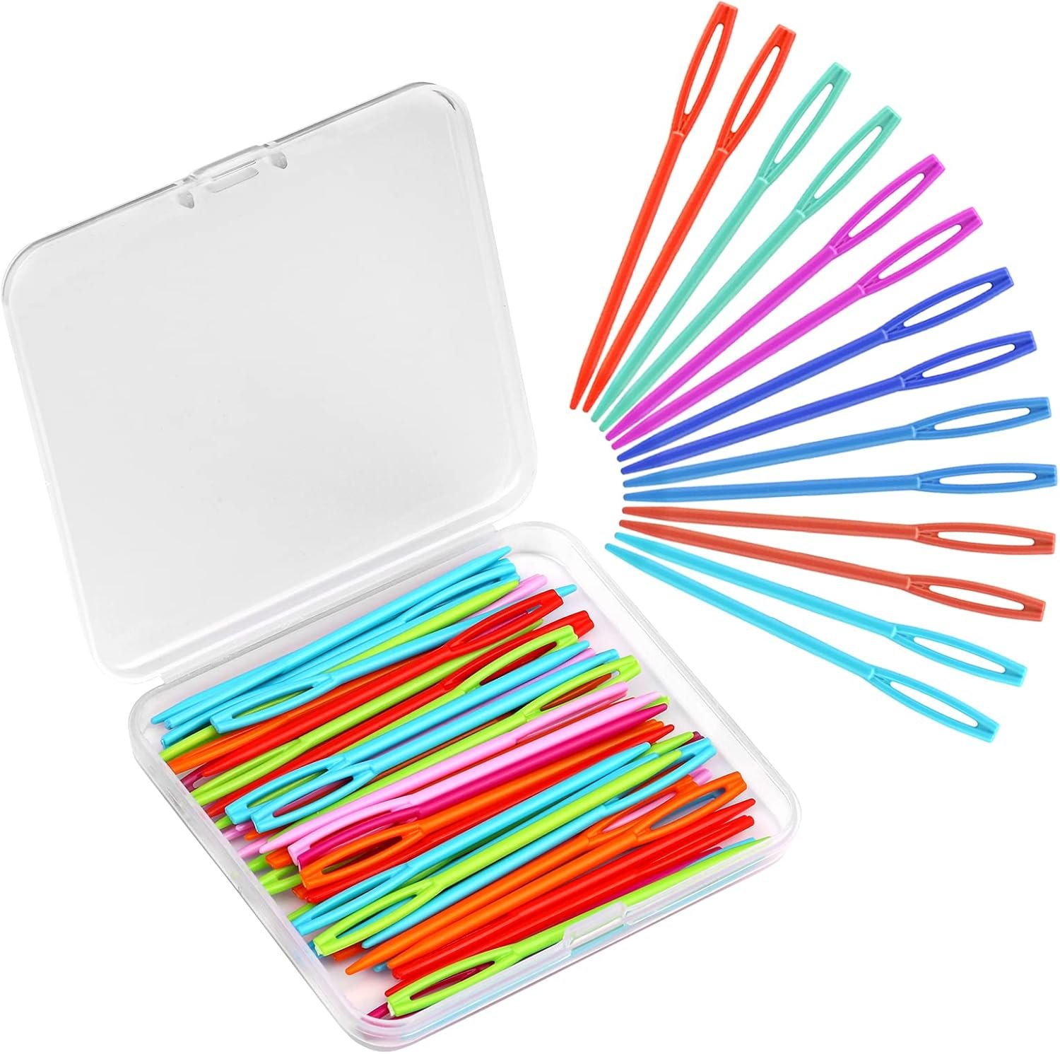 LUNARM 50PCS Plastic Sewing Needles, Large Eye Plastic Yarn Needles with Box, 7cm/2.76inch Plastic Needles for Yarn and Craft Plastic Sewing Needles for DIY Sewing Handmade Crafts