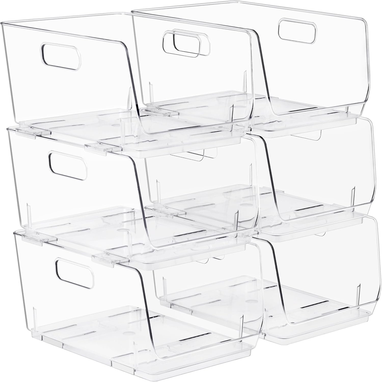 Sorbus Stackable Storage Bins Open Front, Clear Stackable Storage Bins, Pantry Bins for Storage and Organization, Acrylic Stackable Bins for Kitchen, Clear Pantry Organizer Bins (Medium 6 Pack)