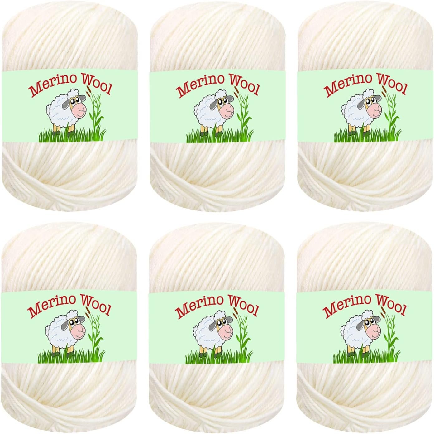 Sunny Cat 100% Pure Merino Wool Yarn for Knitting – 6pcs Merino Wool Yarn for Knitting and Crocheting – 1.8oz(10.8oz) Wool Skeins – Light/DK Weight –130yrds (780yrds Total) (01 Milky White)