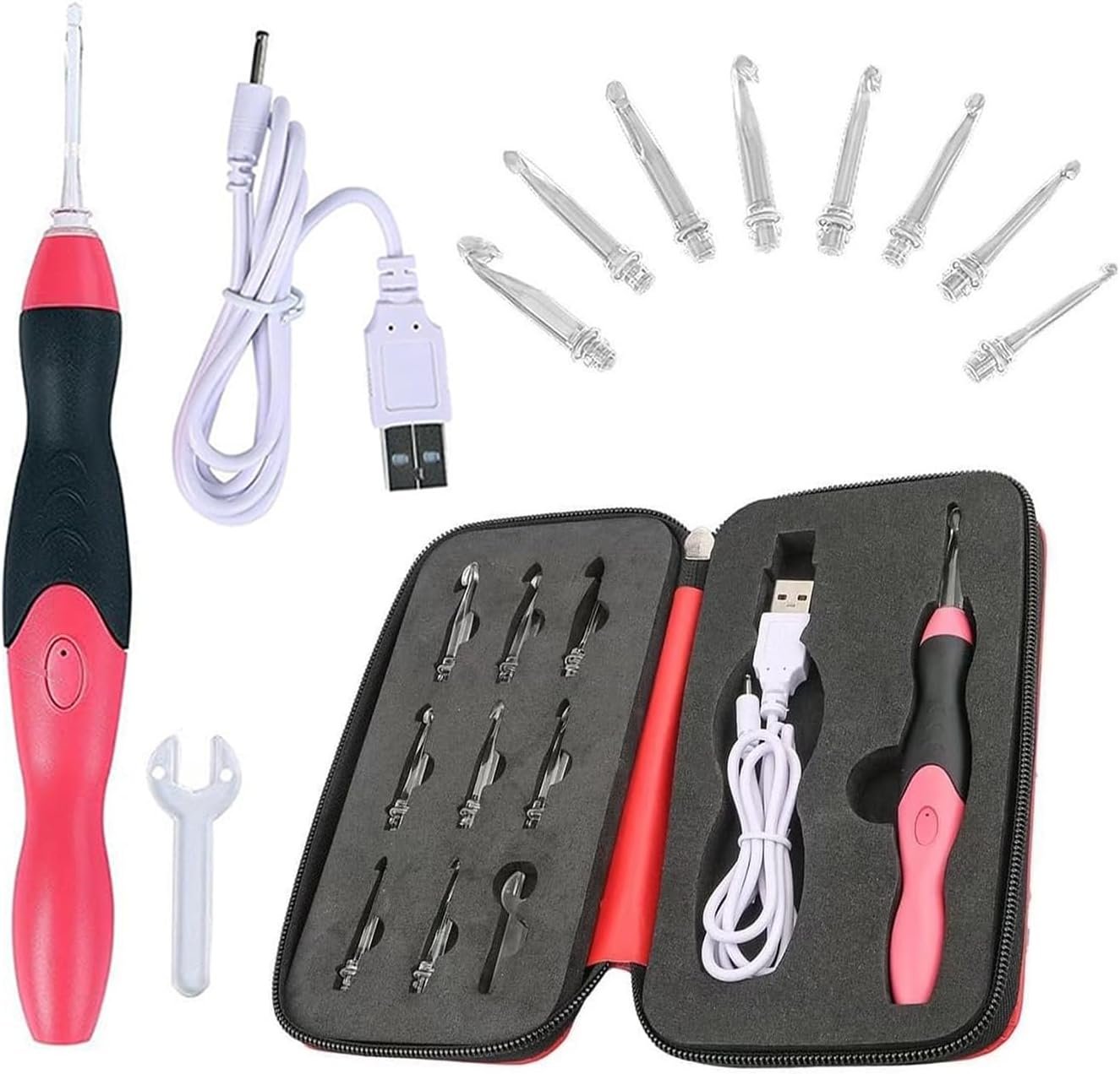 Light Up Crochet Hook Set, 9 Sizes 2.5mm-6.5mm Interchangeable Crochet Hooks with Light, Rechargeable Ergonomic Crochet Kit for Beginners & Adults, DIY Craft Supplies
