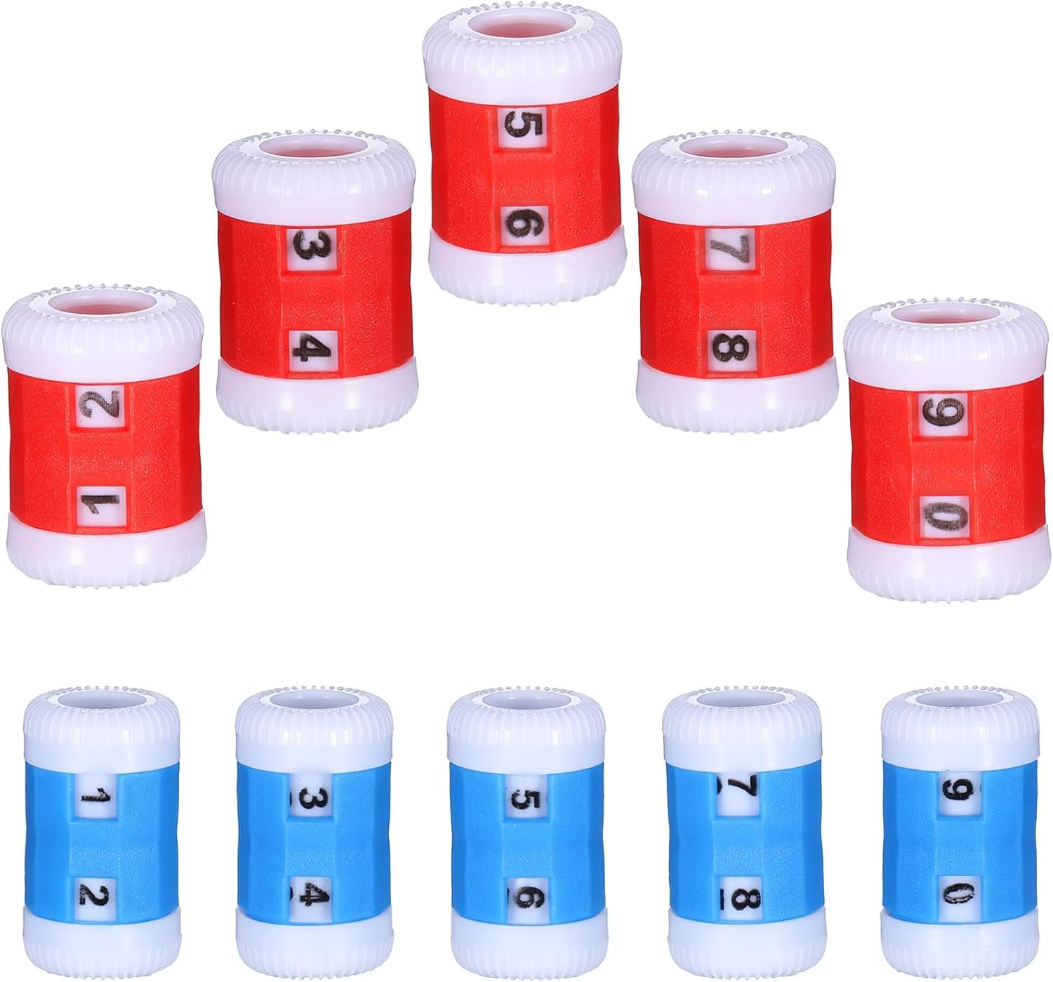 10 Pack 2 Sizes Plastic Row Counter for Knitting, Stitch Counters for Crocheting, Knitting Row Counter for Recording the Number of Weaving Rows (5 Large Blue and 5 Small Red)